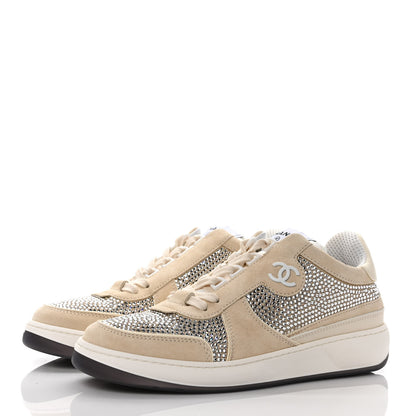 Chanel Calfskin Suede Crystal Womens CC Sneakers 38.5 White 3 of 10