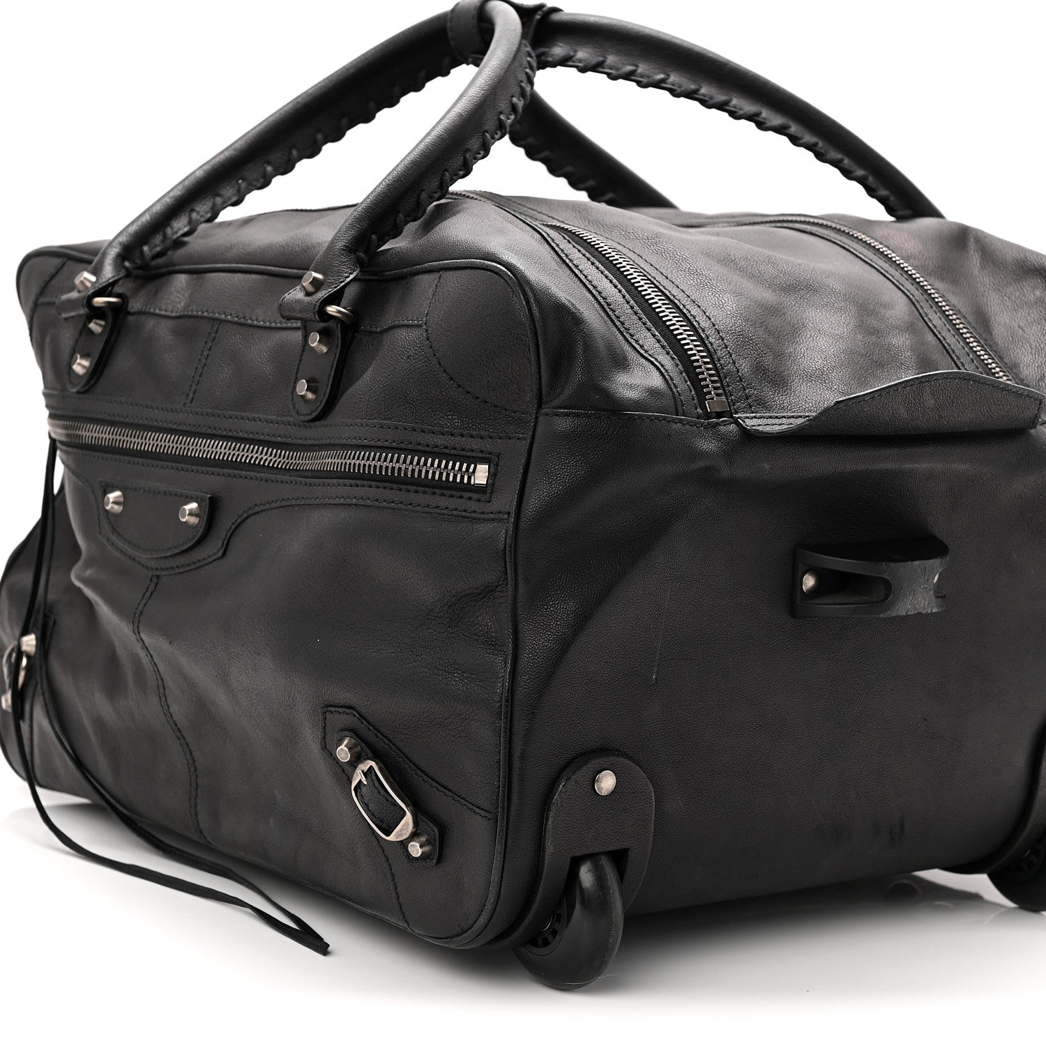 Balenciaga Agneau Silver Hardware Duffle Carry On Travel Bag Black 8 of 9
