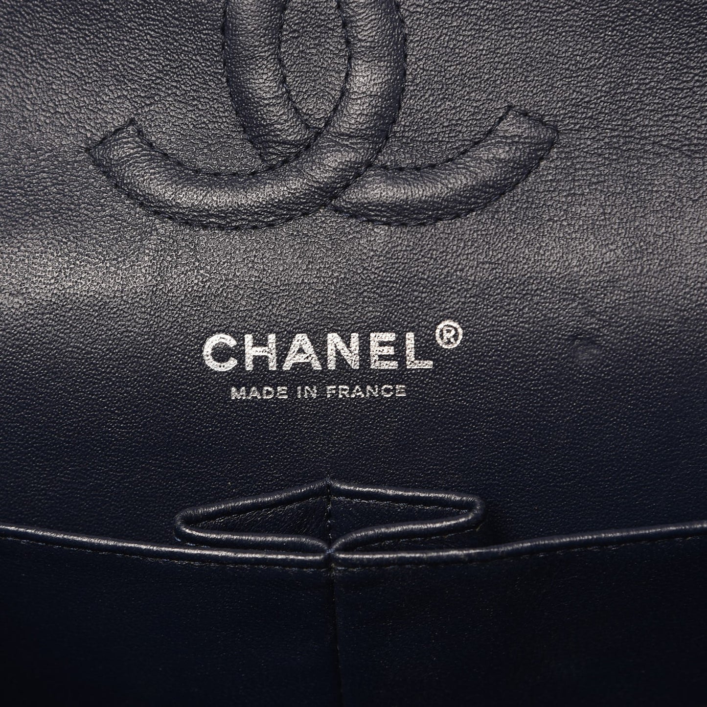 Lambskin Quilted Medium Double Flap Dark Blue