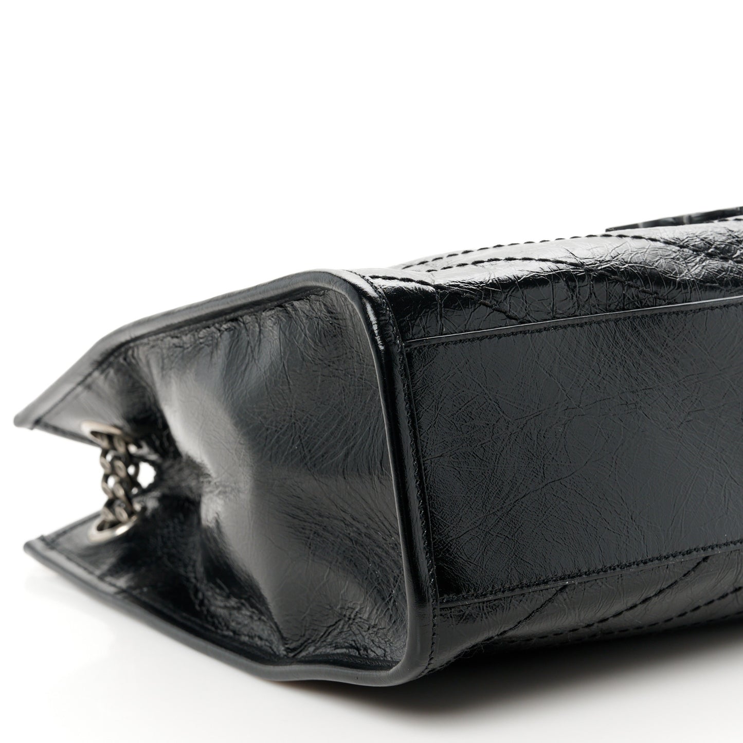 Crinkled Calfskin Matelasse Monogram Medium Niki Shopper Tote Black