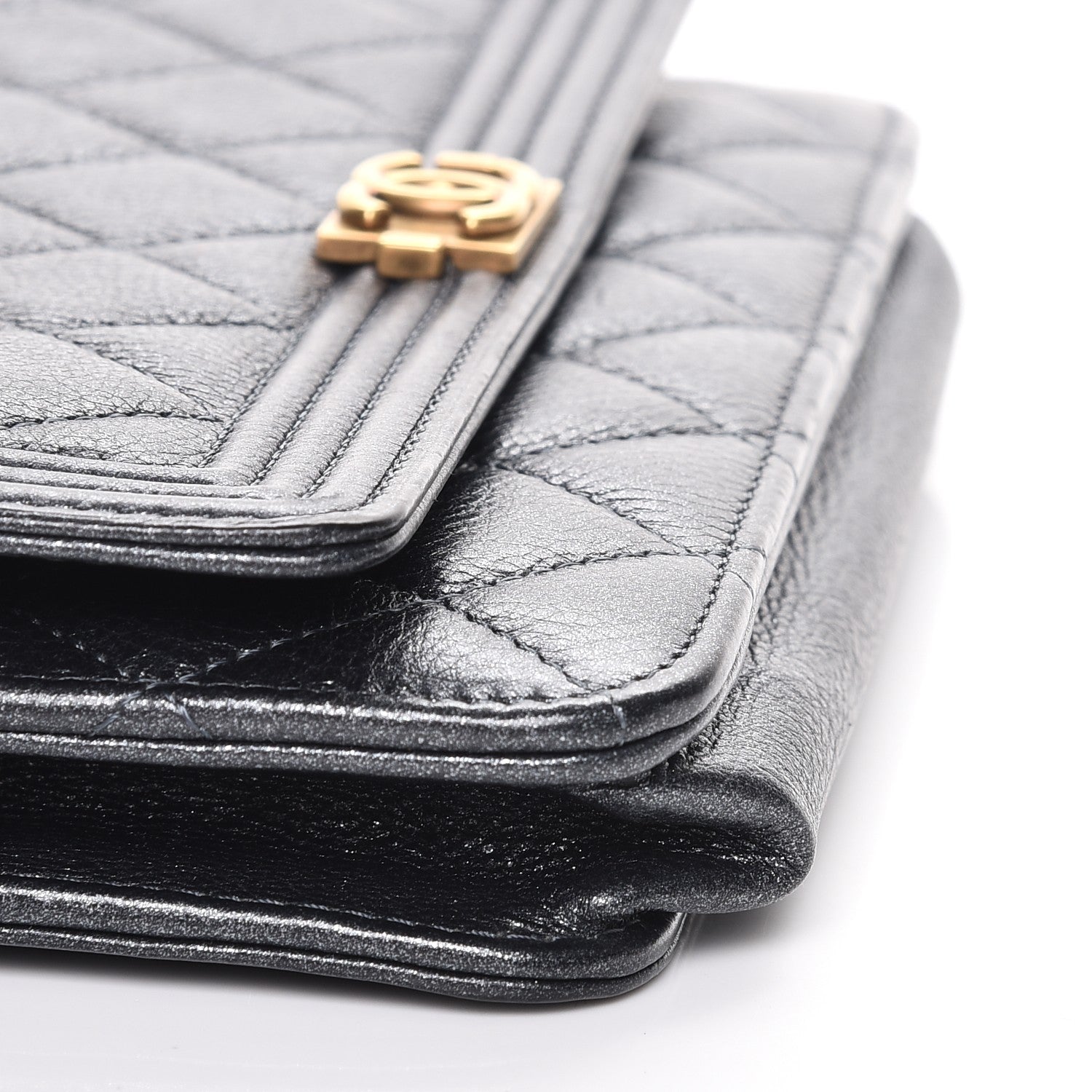 Chanel Metallic Calfskin Quilted Boy Wallet On Chain WOC Charcoal 9 of 9