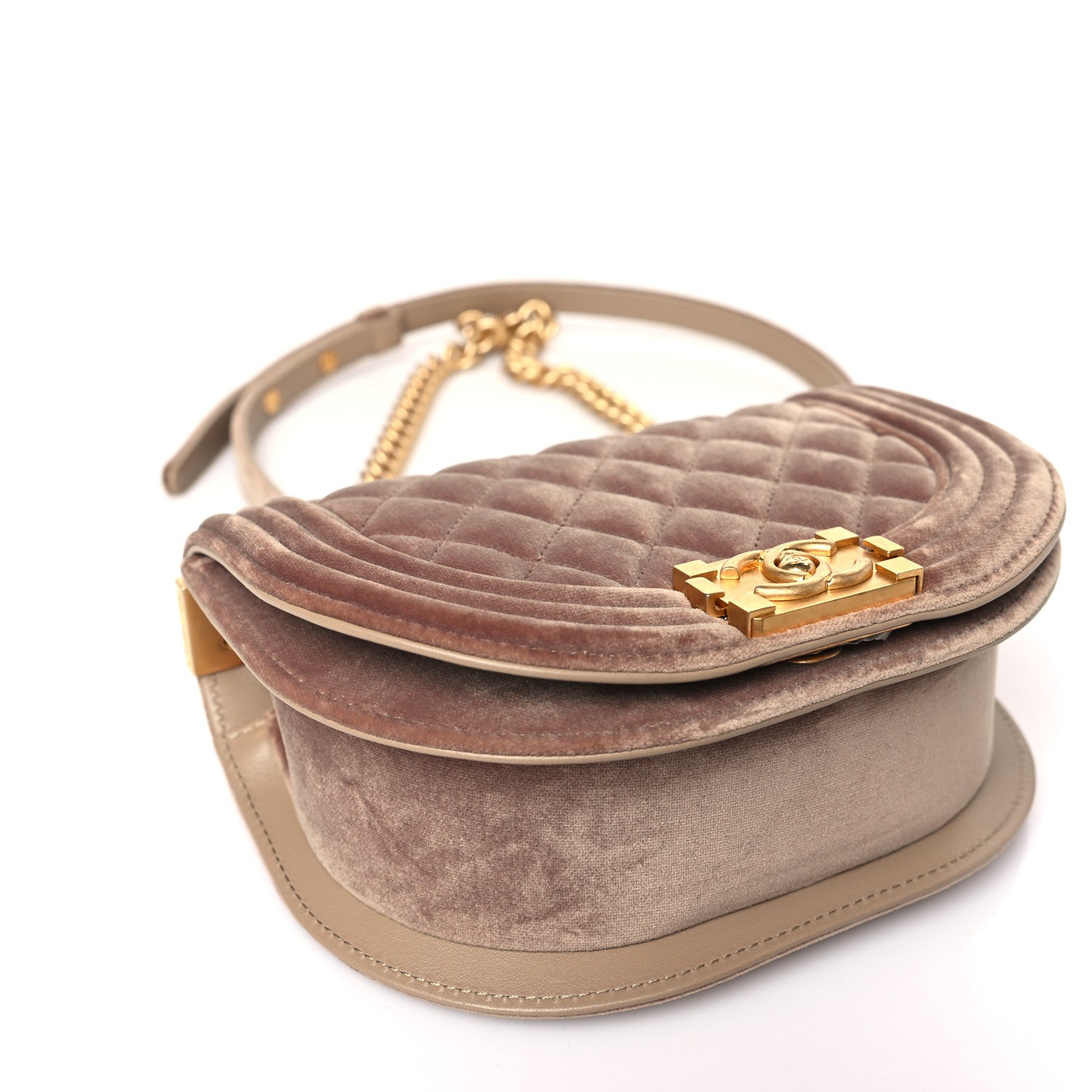 Chanel Velvet Quilted Small Boy Messenger Bag Beige 8 of 9