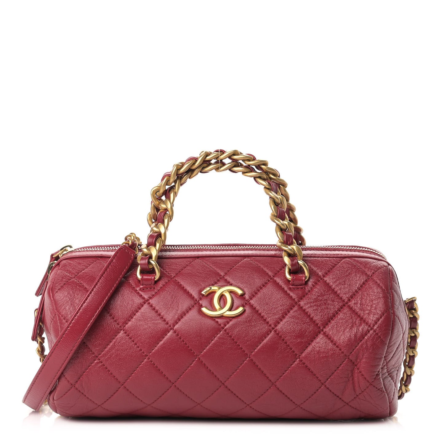 Shiny Lambskin Quilted Fashion Therapy Bowling Bag Red