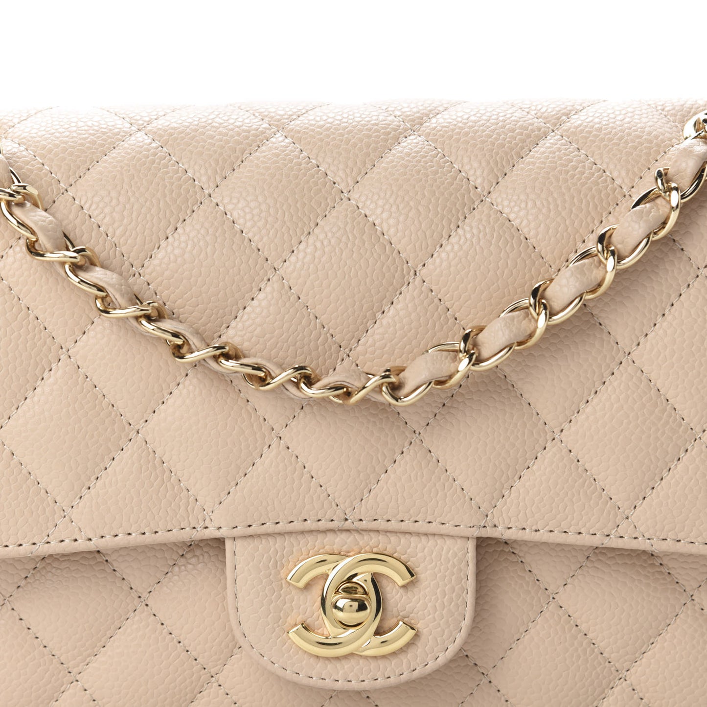 Caviar Quilted Medium Double Flap Beige Clair