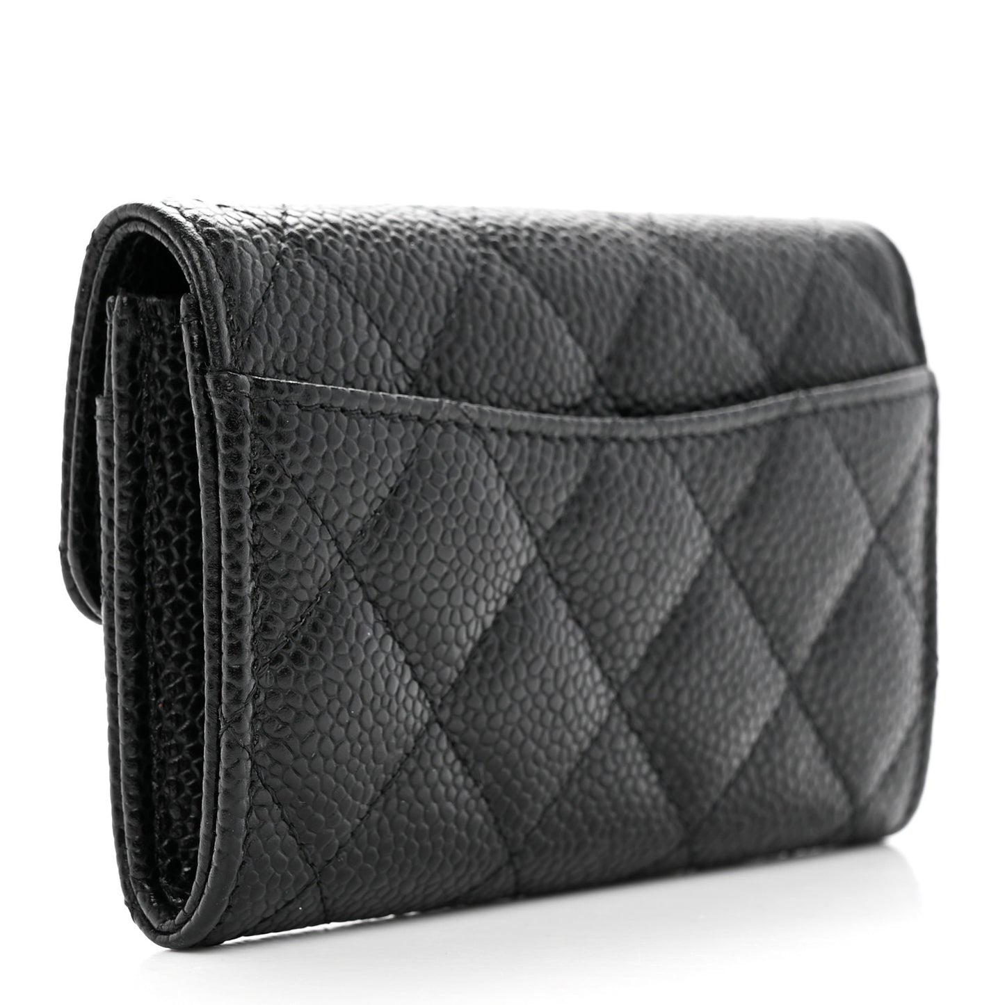 Caviar Quilted Flap Card Holder Wallet Black