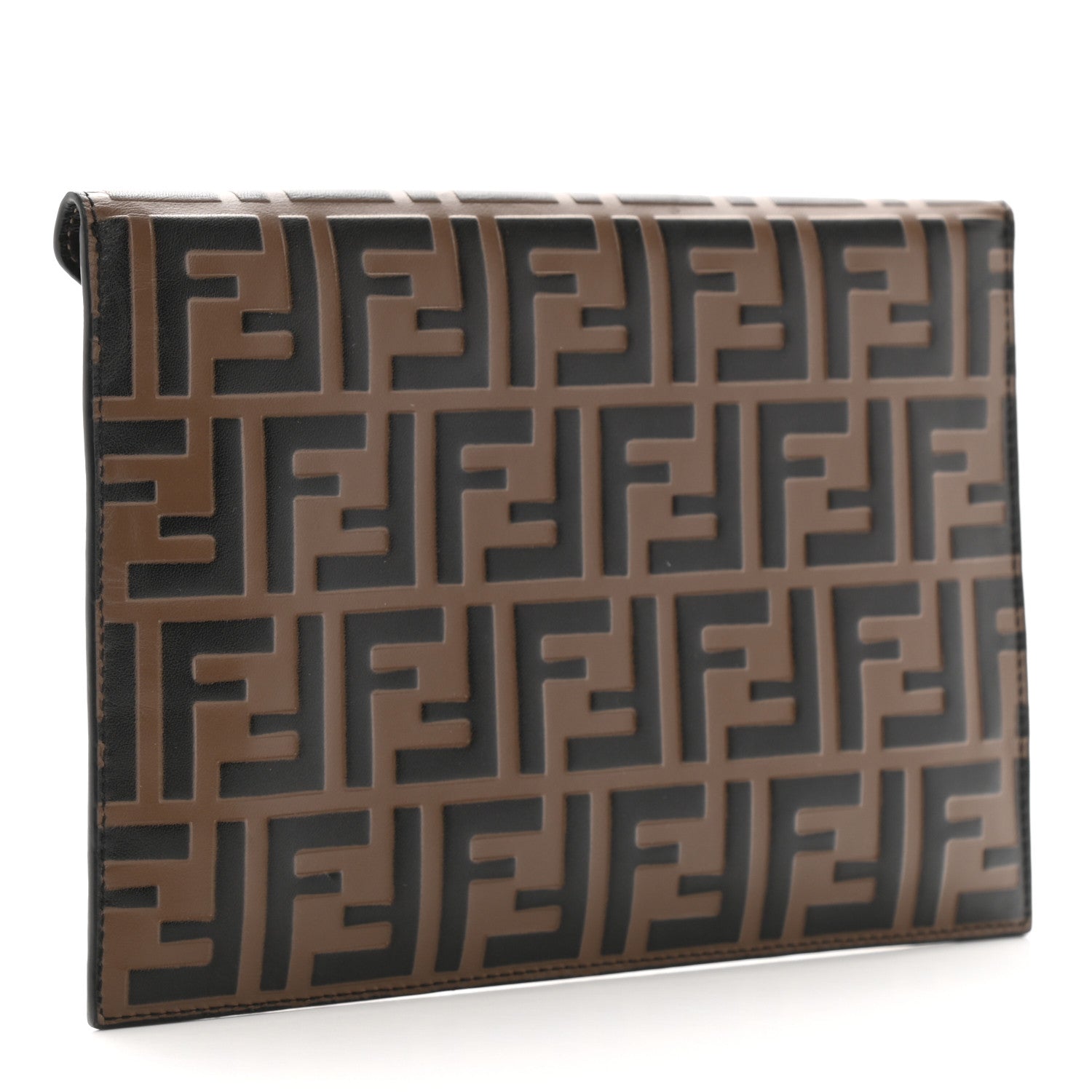 Fendi Vitello Soft F is Fendi Bi-Color FF 1974 Embossed Envelope Pouch Maya Black 3 of 8