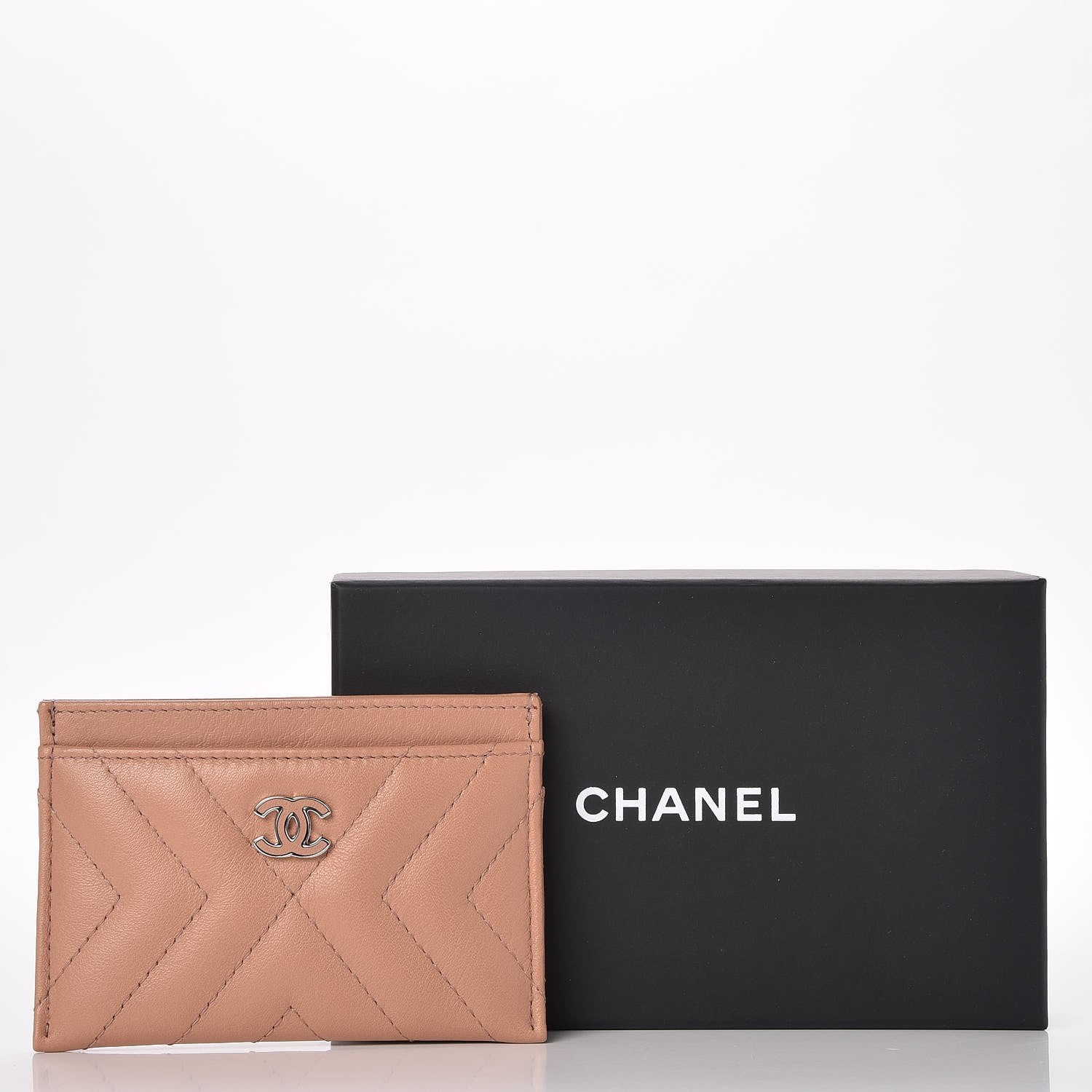 Chanel Calfskin Chevron Quilted Card Holder Beige 9 of 9