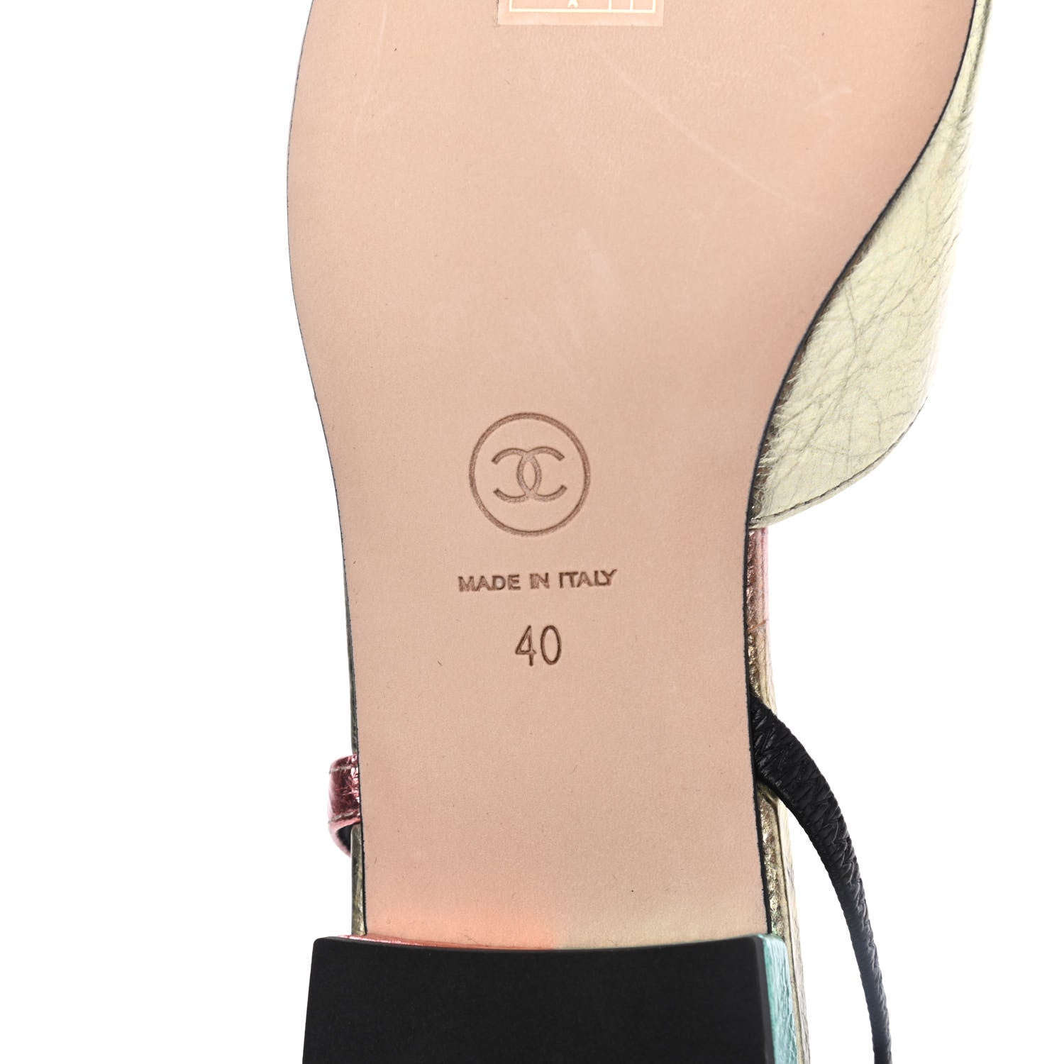 Chanel Laminated Calfskin Grosgrain Cap Toe CC Slingback Flats 40 Multicolor Black 7 of 11