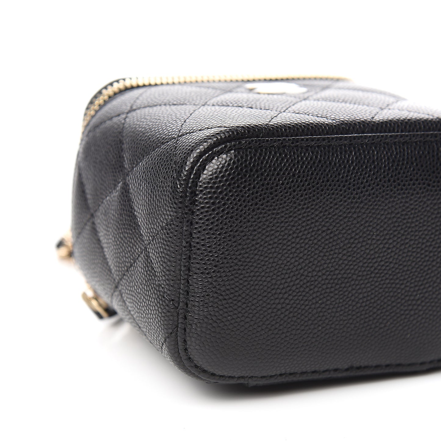 Caviar Quilted Mini Vanity Case With Chain Black