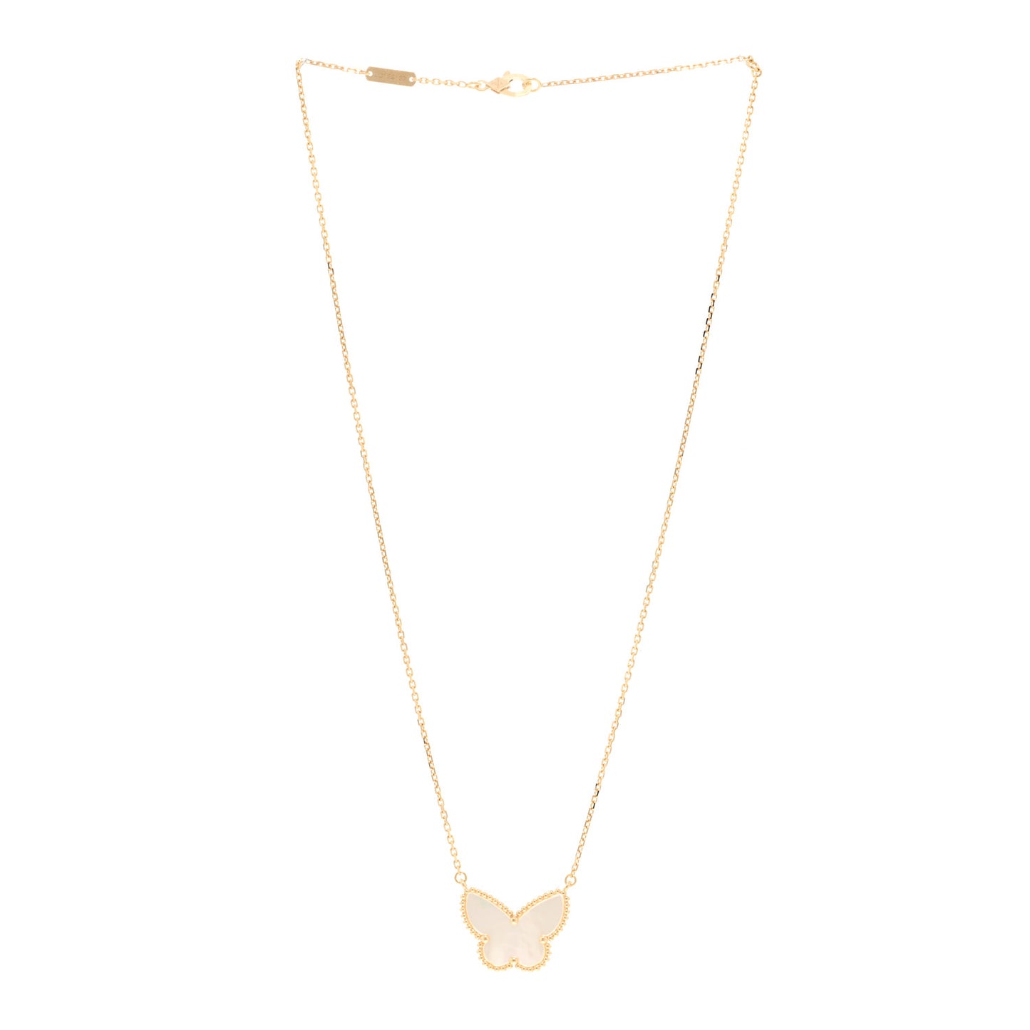 18K Yellow Gold Mother of Pearl Lucky Alhambra Butterfly Pendant Necklace