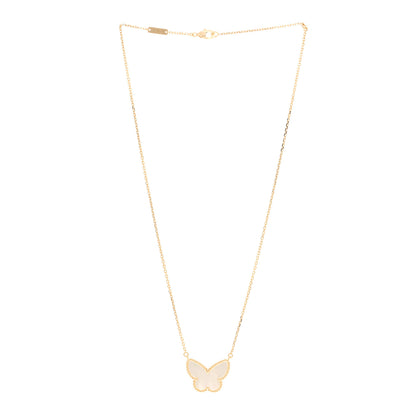 Van Cleef & Arpels 18K Yellow Gold Mother of Pearl Lucky Alhambra Butterfly Pendant Necklace 3 of 5