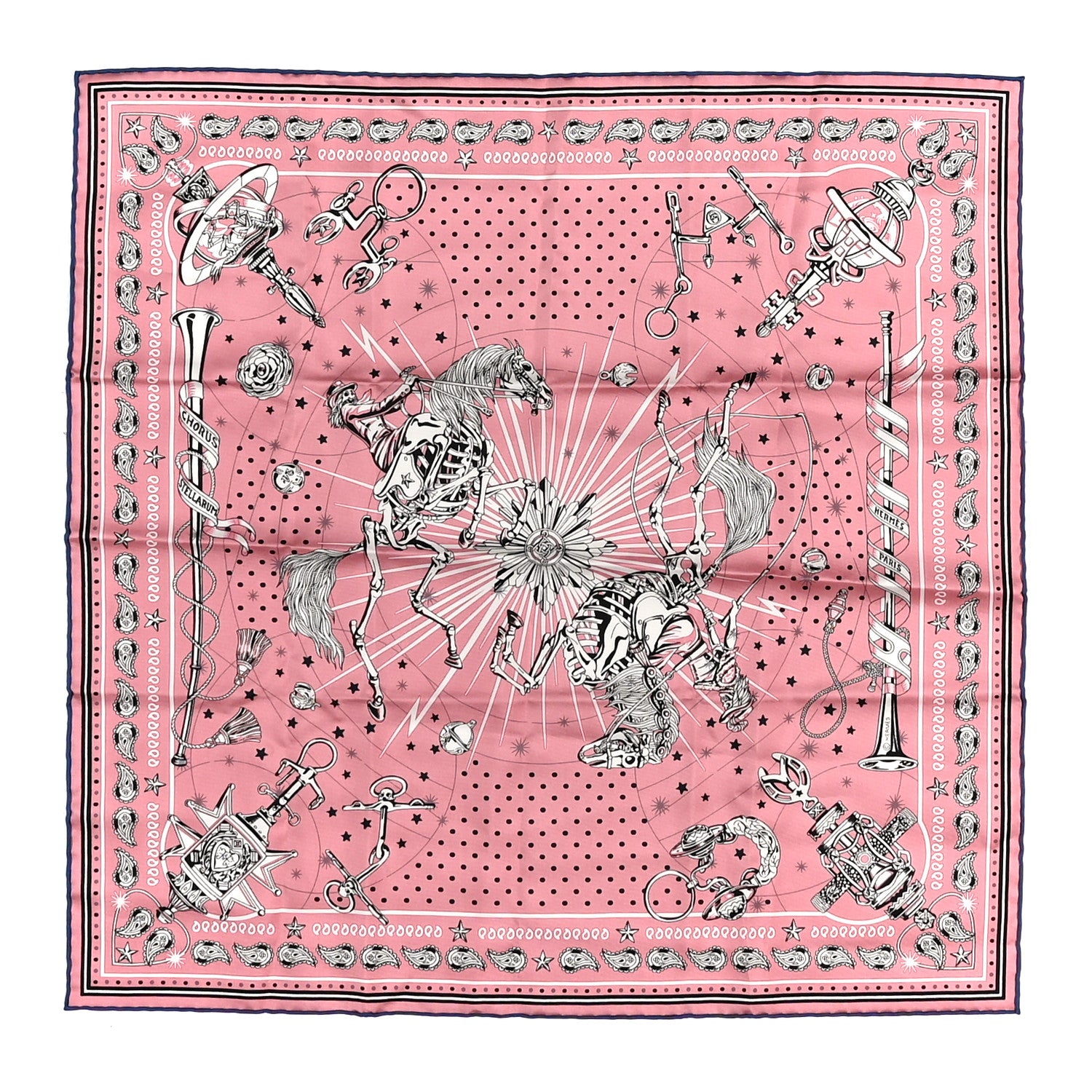 Hermes Silk Chorus Stellarum Bandana Scarf 55 Vieux Rose Blanc 1 of 4