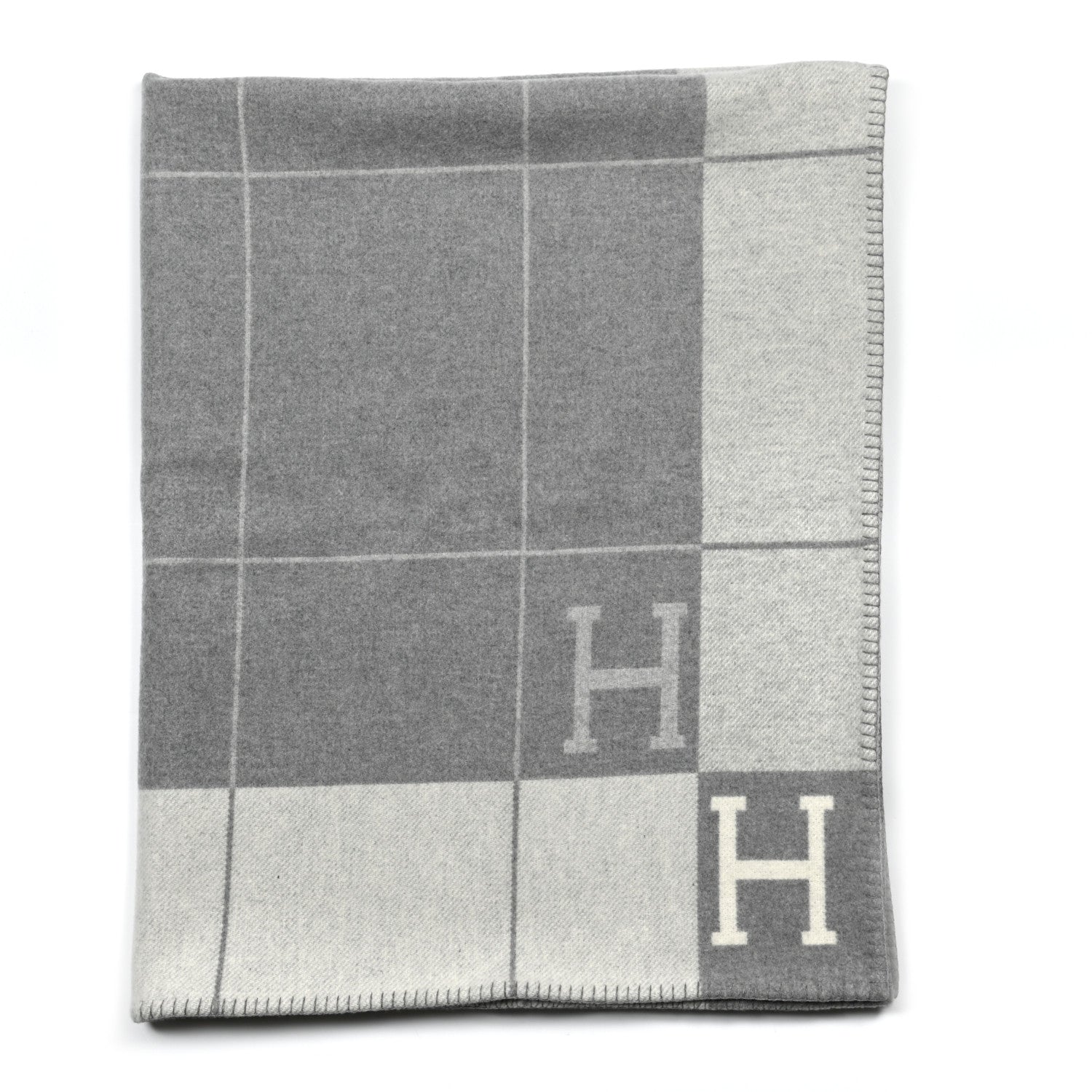 Hermes Wool Cashmere Avalon III Blanket Ecru Gris Clair 1 of 3