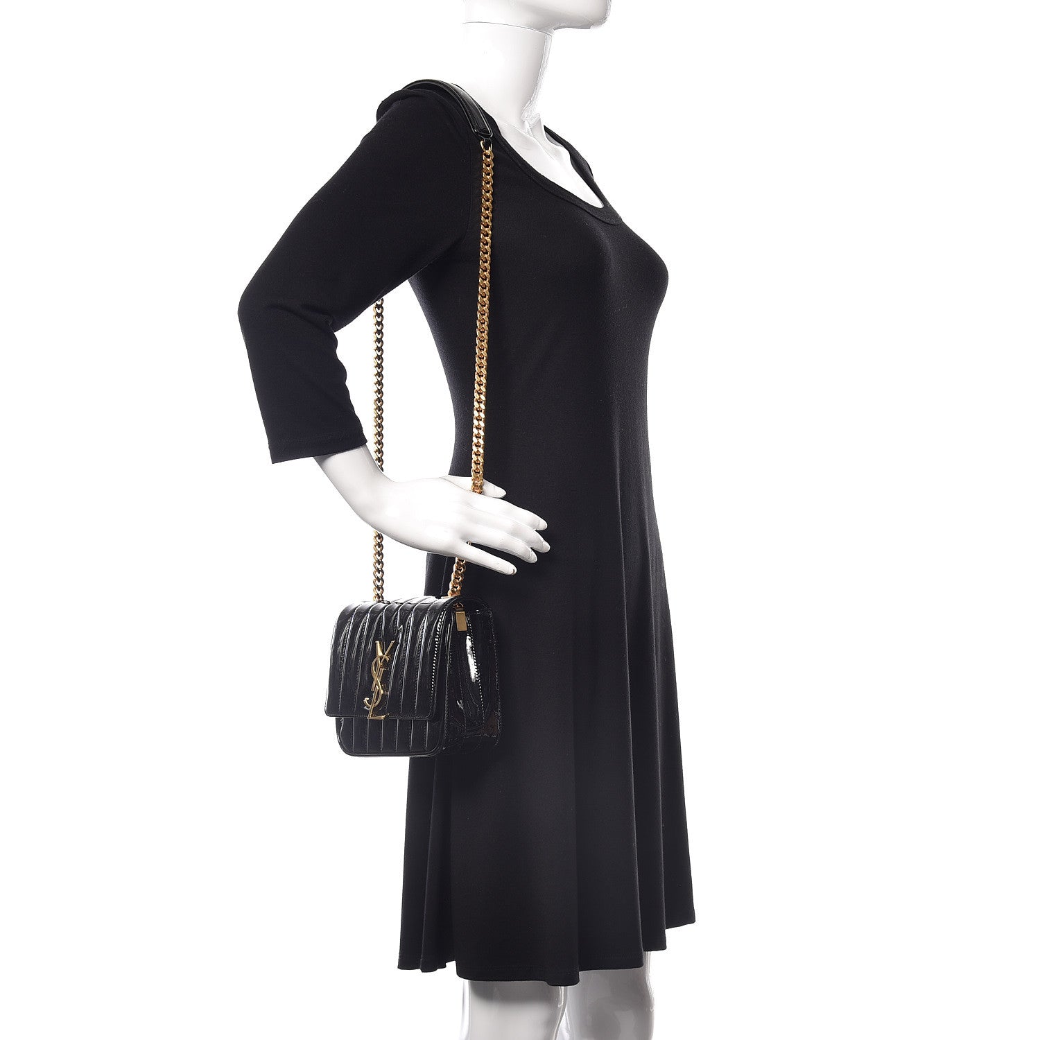 Saint Laurent Patent Calfskin Matelasse Monogram Small Vicky Chain Bag Black 2 of 11