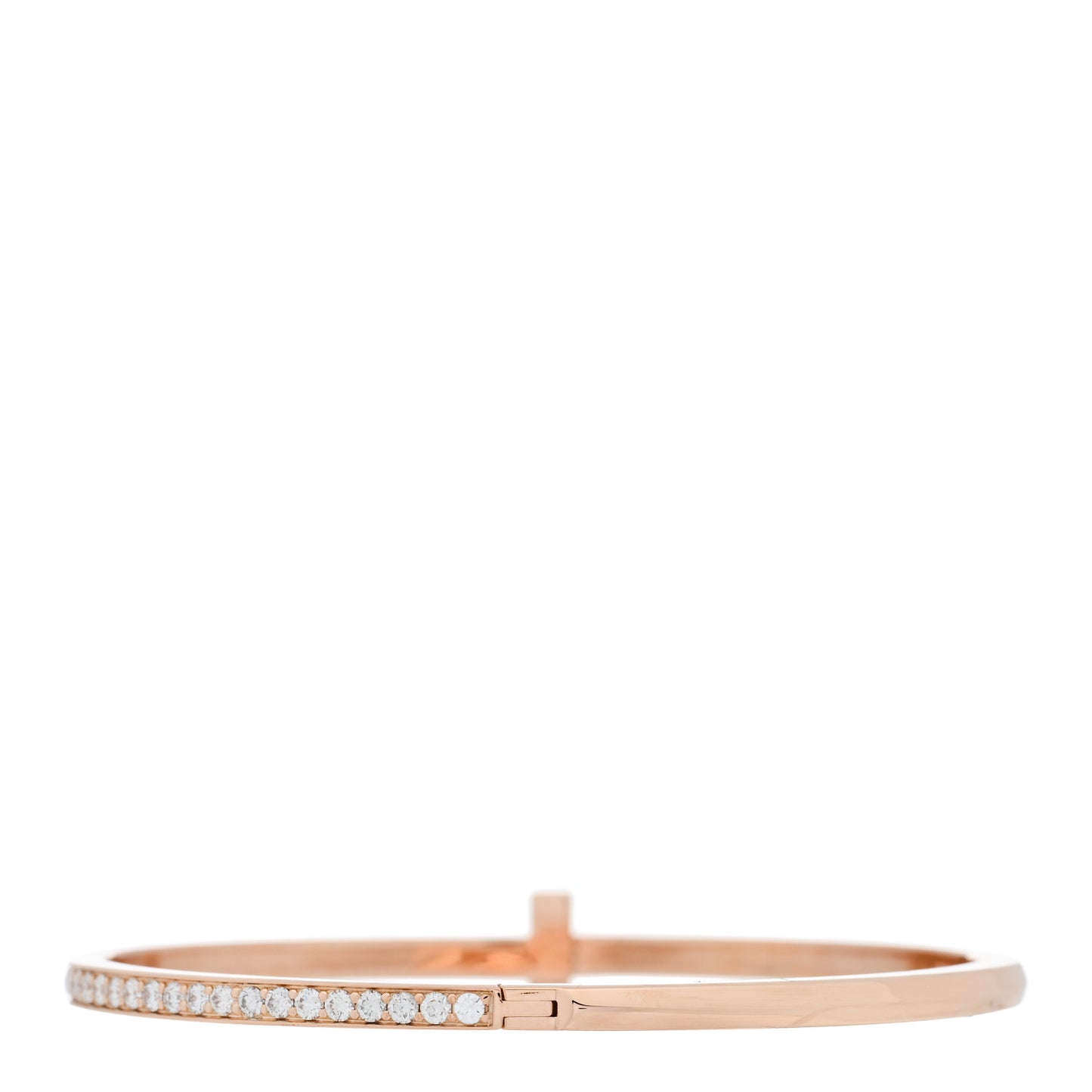 18K Rose Gold Diamond Narrow T1 Hinged Bangle Bracelet