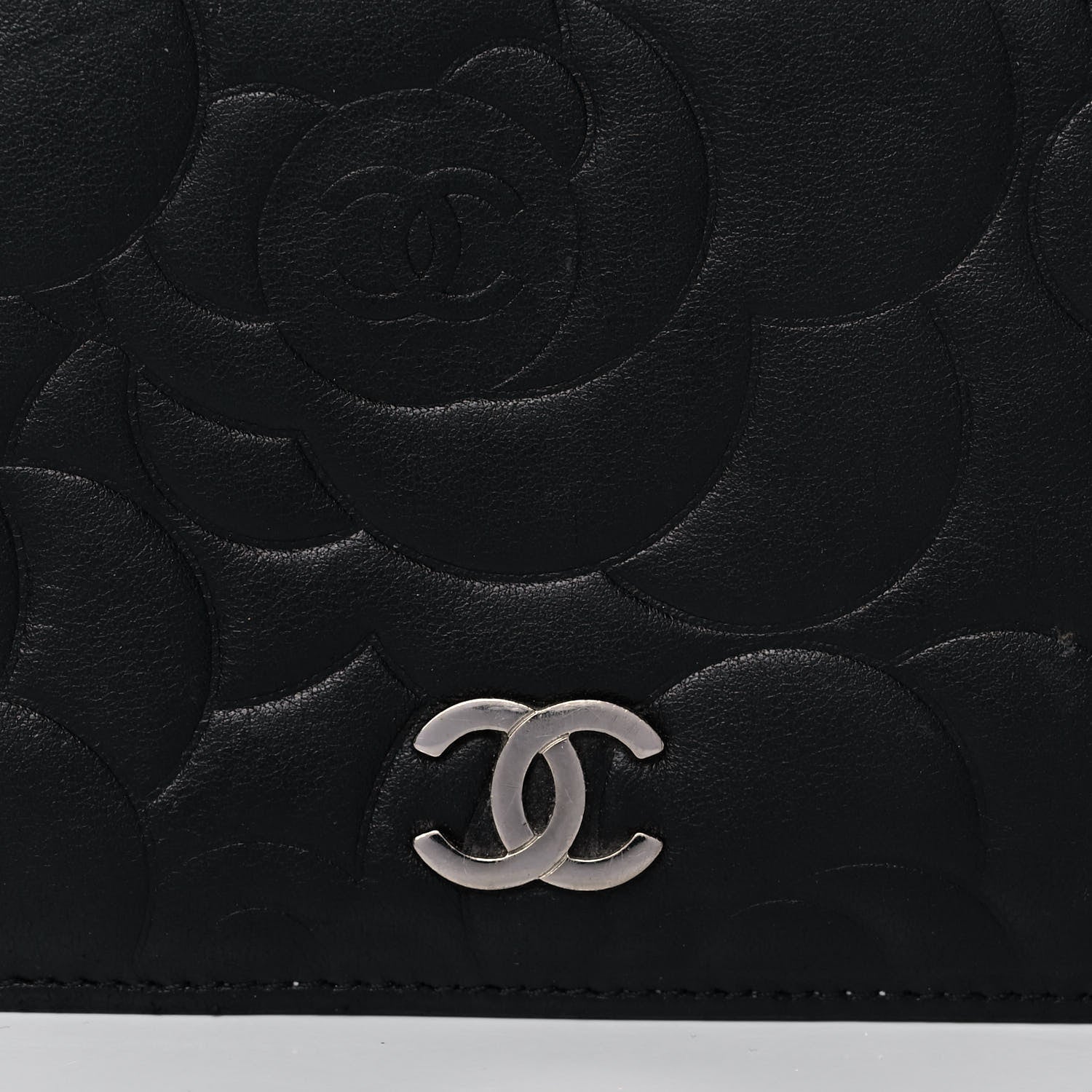 Chanel Lambskin Camellia Embossed Yen Wallet Black 8 of 14