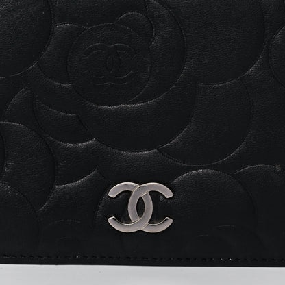 Chanel Lambskin Camellia Embossed Yen Wallet Black 8 of 14