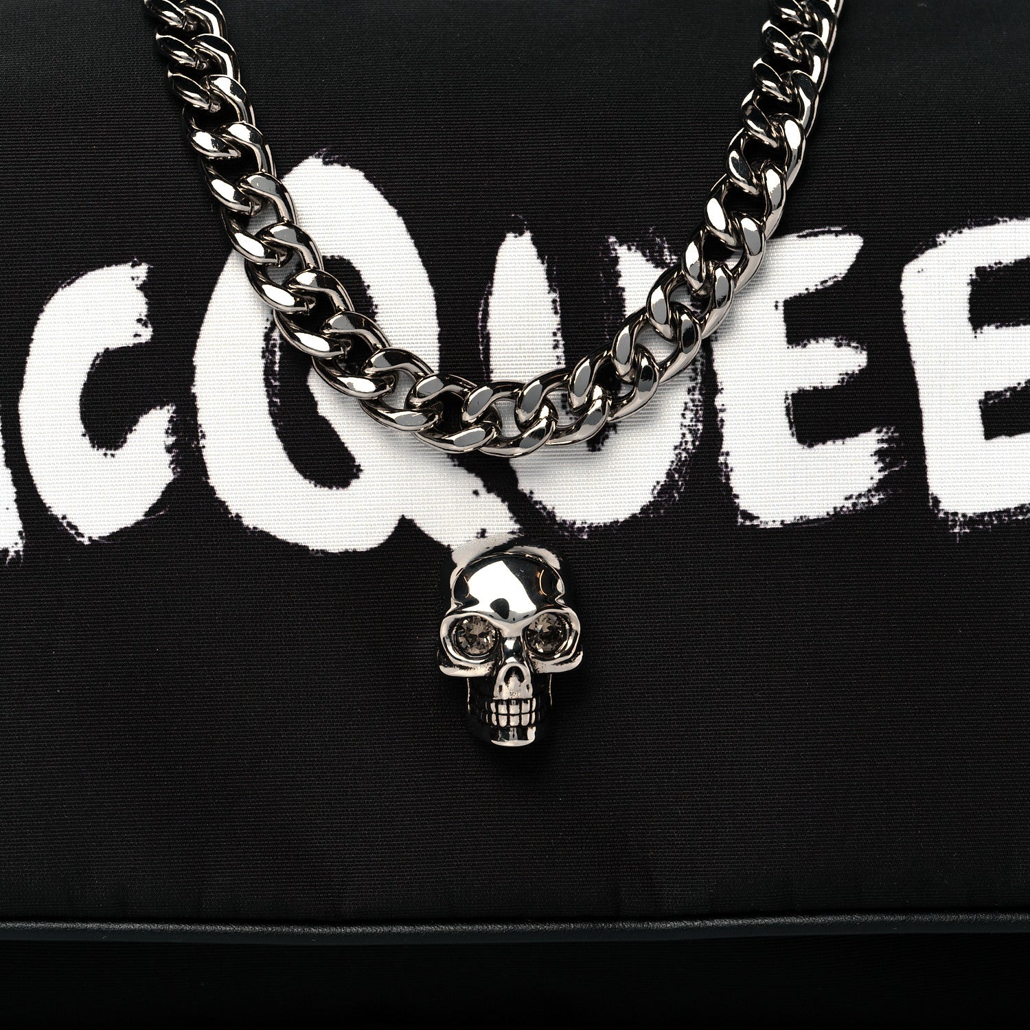 Alexander McQueen Nylon Graffiti Skull Small Crossbody Bag Black White 9 of 12