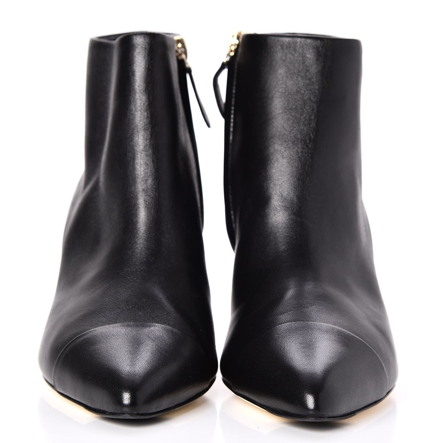 Calfskin Cap Toe Pearl Ankle Boots 35 Black