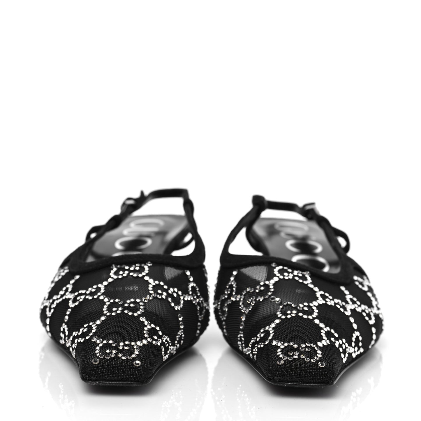 Tela Retino Kid Scamosciato Crystal GG Monogram Square G 35mm Slingback Pumps 37.5 Black