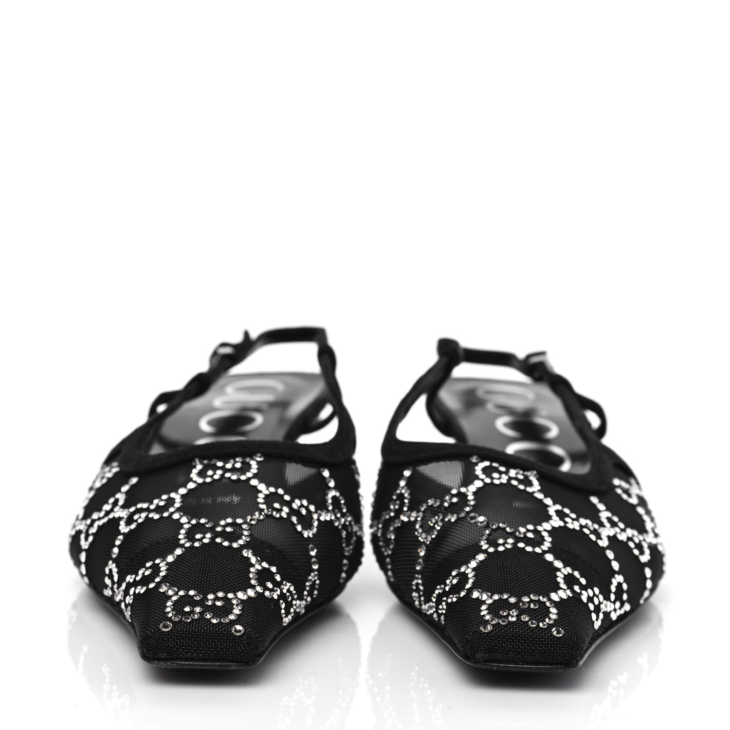 Gucci Tela Retino Kid Scamosciato Crystal GG Monogram Square G 35mm Slingback Pumps 37.5 Black 2 of 9