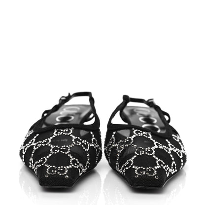 Gucci Tela Retino Kid Scamosciato Crystal GG Monogram Square G 35mm Slingback Pumps 37.5 Black 2 of 9