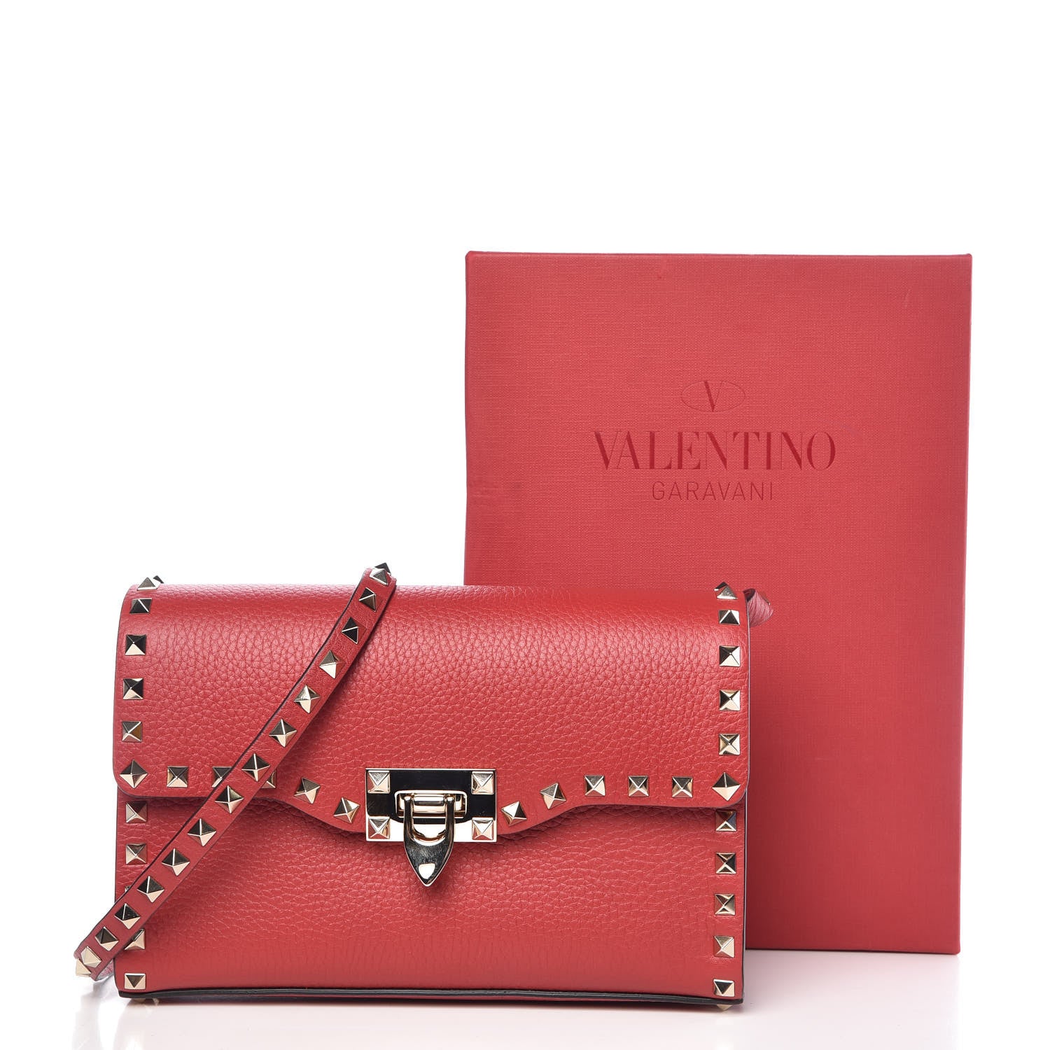 Valentino Garavani Pebbled Calfskin Medium Rockstud Flip Lock Crossbody Bag Red 10 of 10