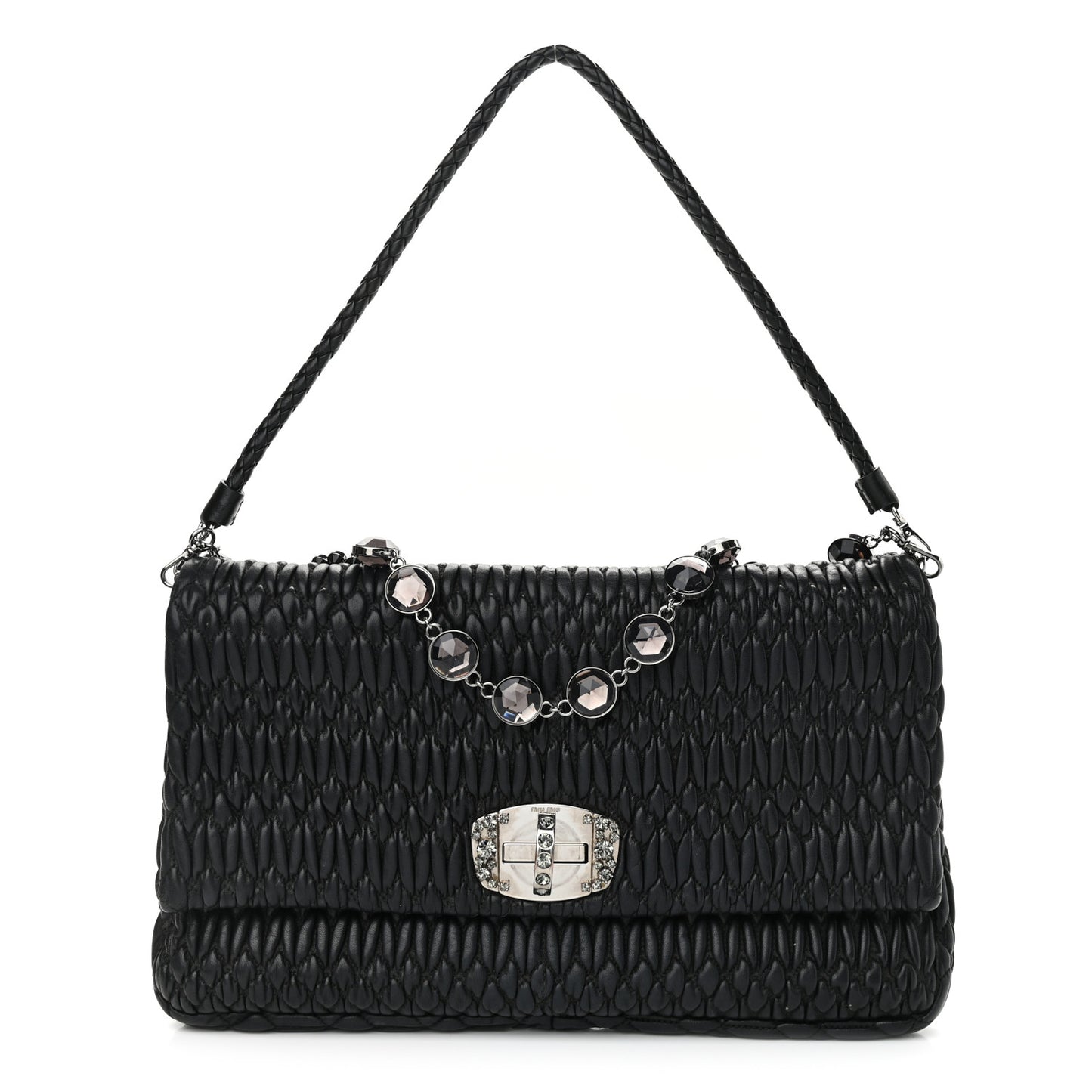 Nappa Matelasse Crystal Flap Clutch Black