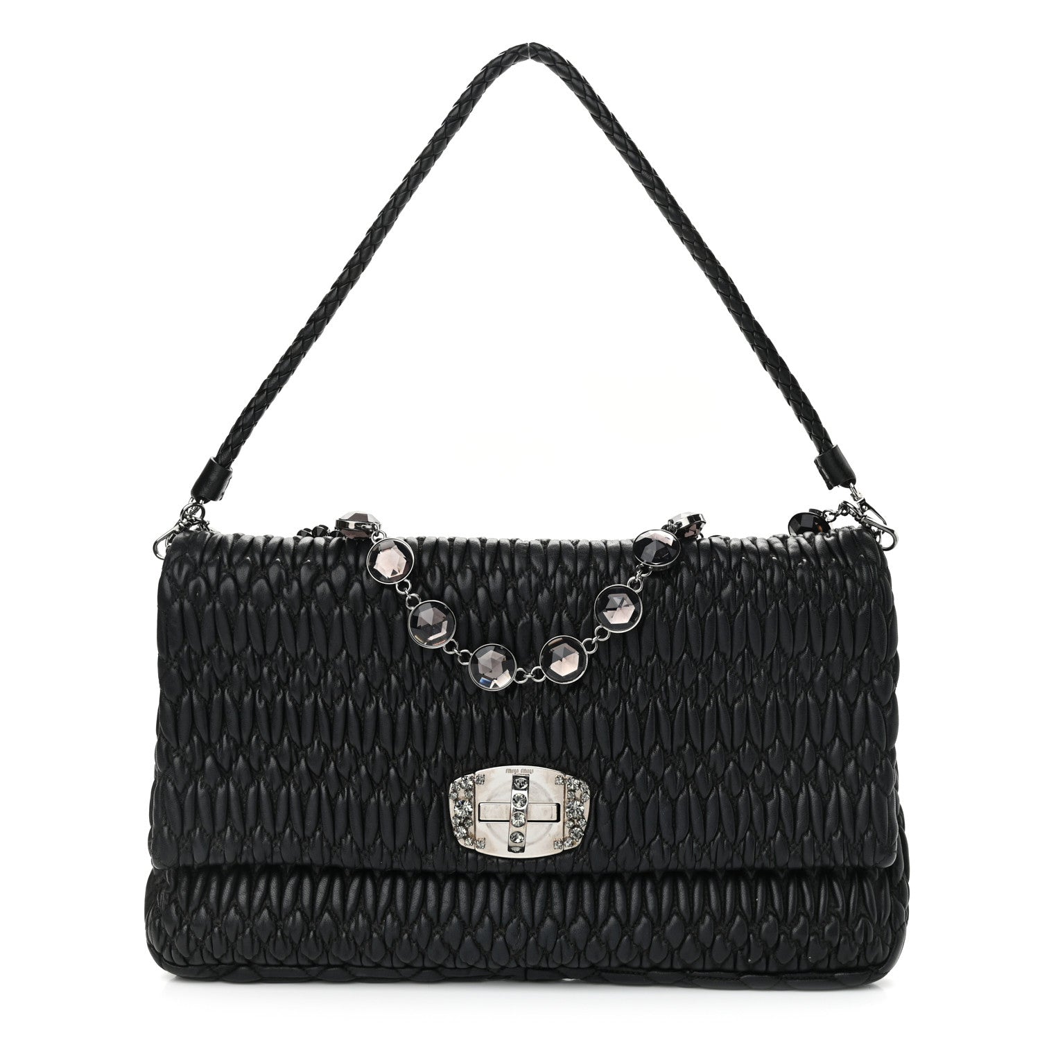 Miu Miu Nappa Matelasse Crystal Flap Clutch Black 1 of 12