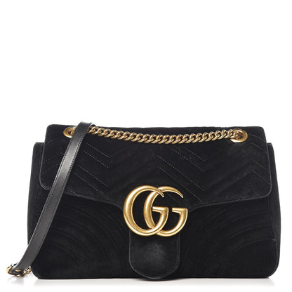 Gucci Velvet Matelasse Medium GG Marmont Shoulder Bag Black 1 of 15