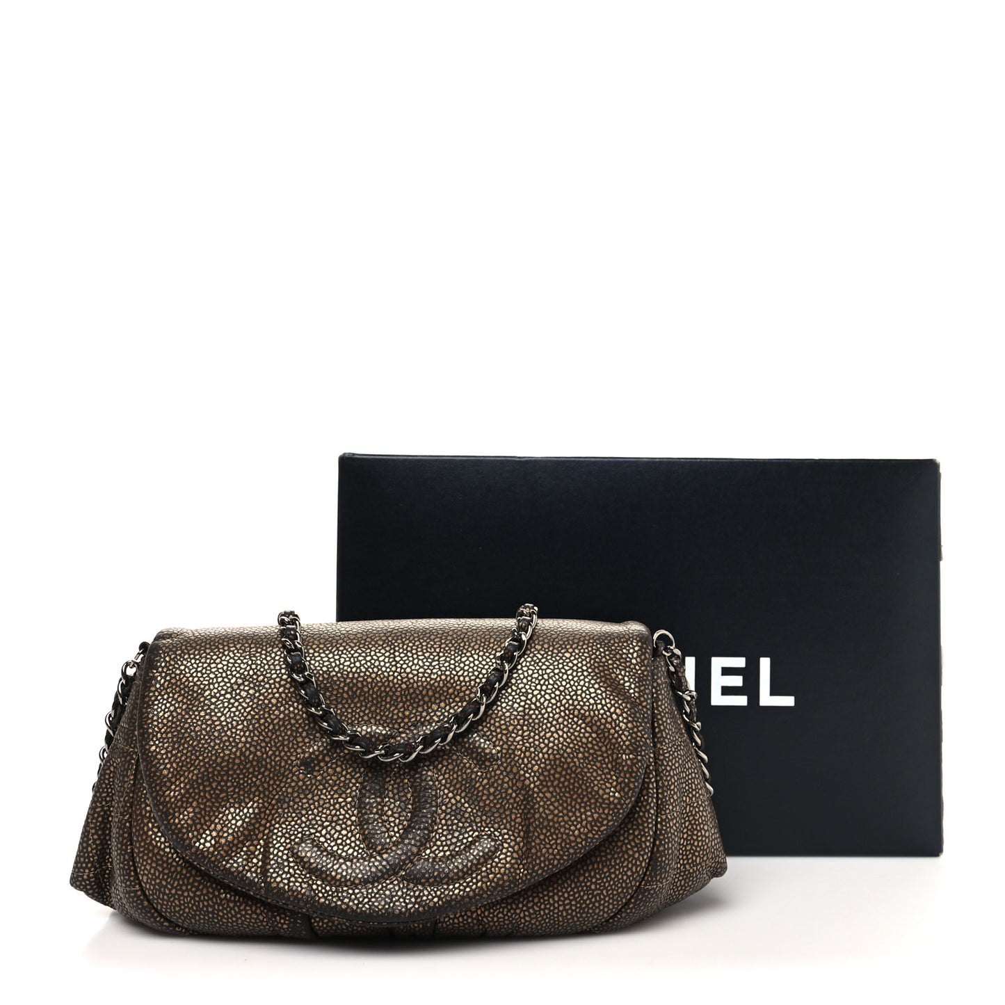 Metallic Caviar Half Moon Wallet On Chain WOC Bronze