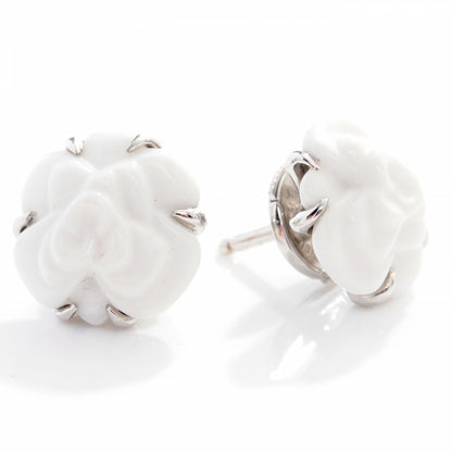 Chanel 18k White Gold Agate Camellia Earrings 1 of 5