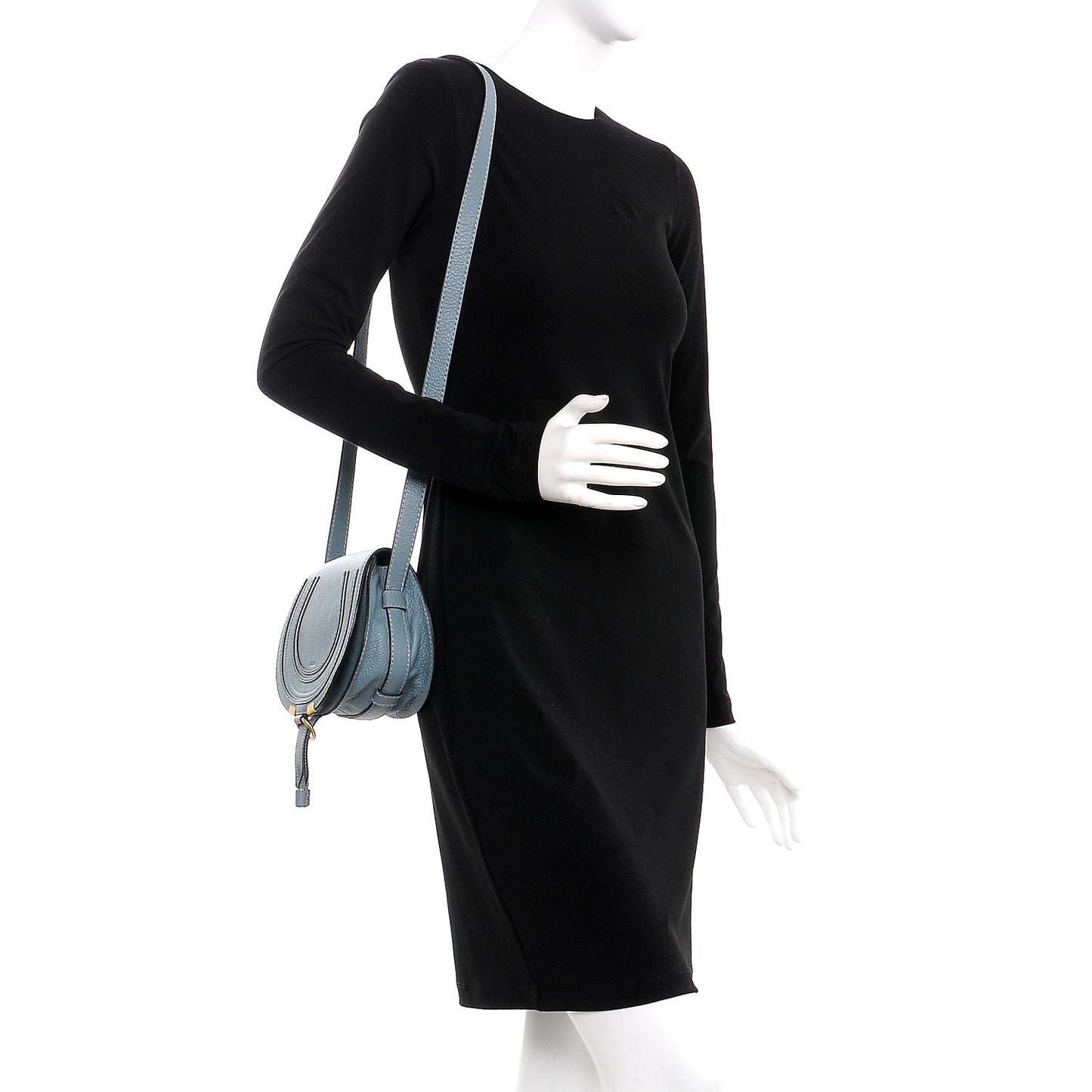 Calfskin Mini Marcie Round Crossbody Bag Cloudy Blue
