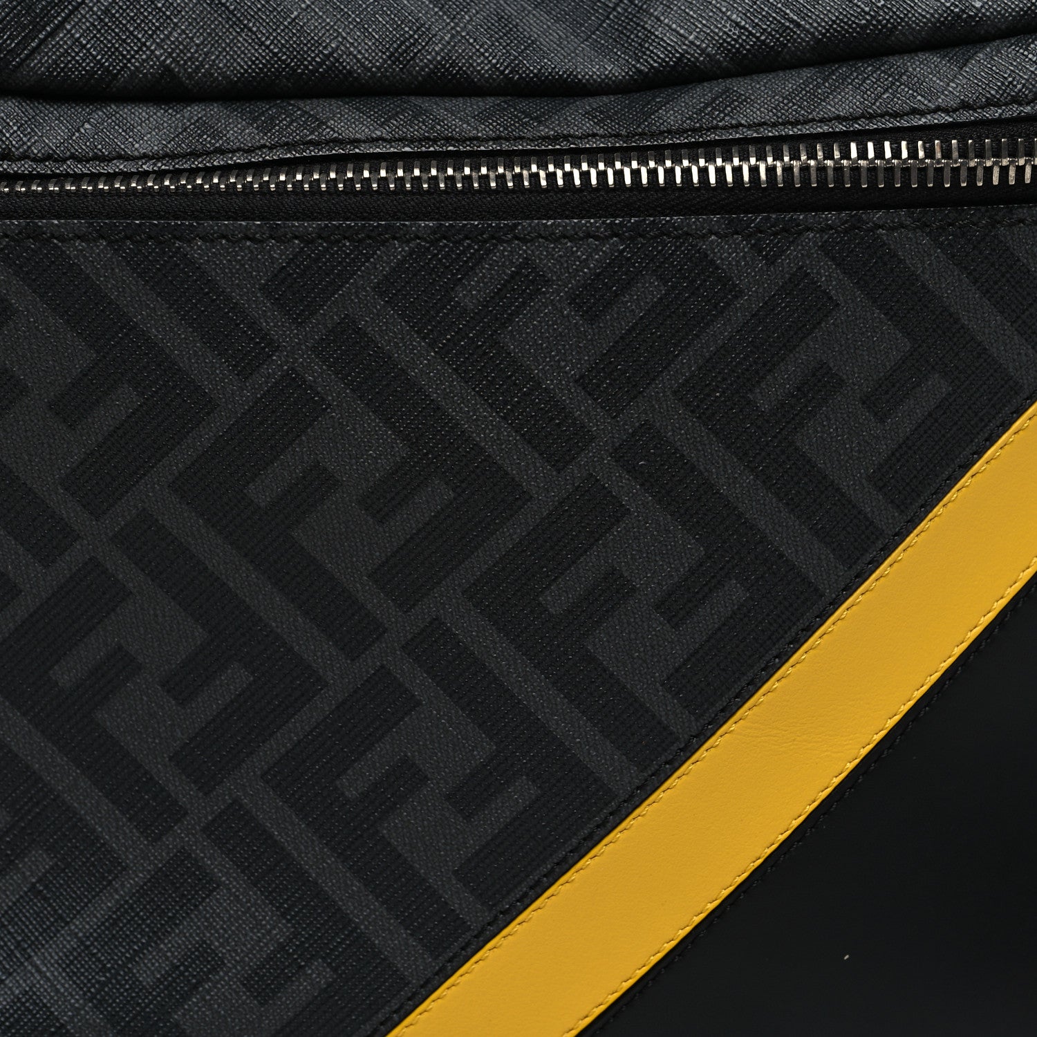 Fendi Glazed Fabric Vitello Liberty FF 1974 Diagonal Belt Bag Black Sunflower 8 of 10