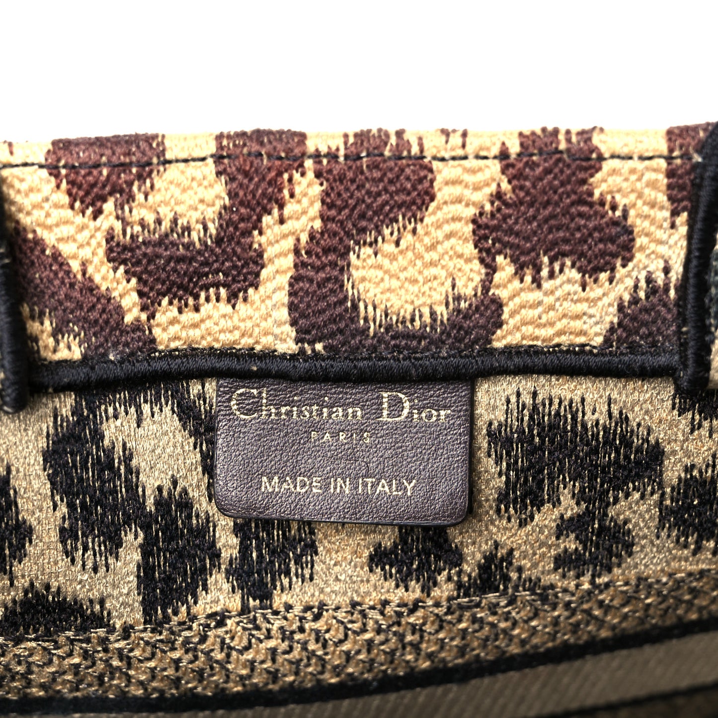 Canvas Mizza Embroidered Small Leopard Book Tote Beige