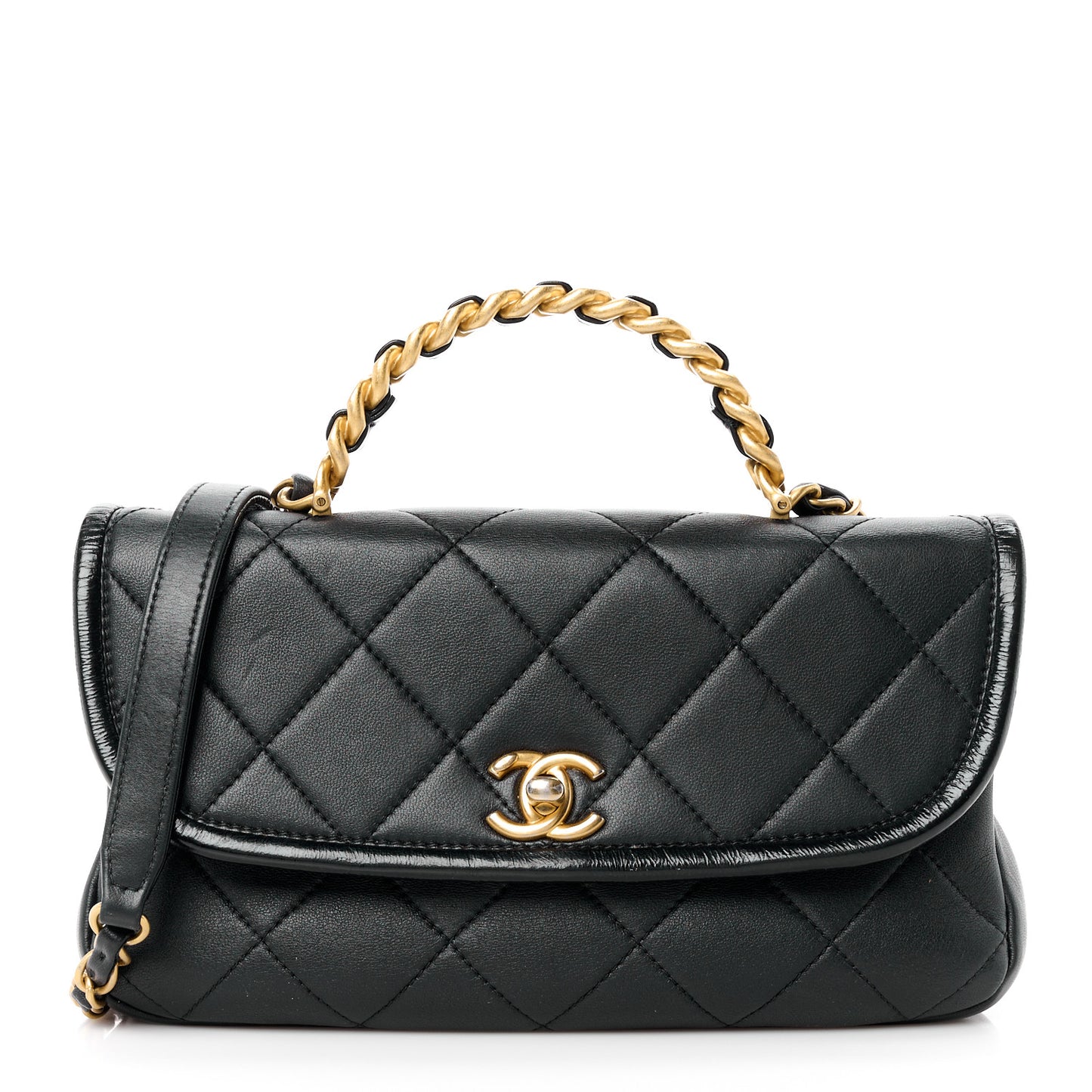 Lambskin Quilted Small La Parisienne Top Handle Flap Black