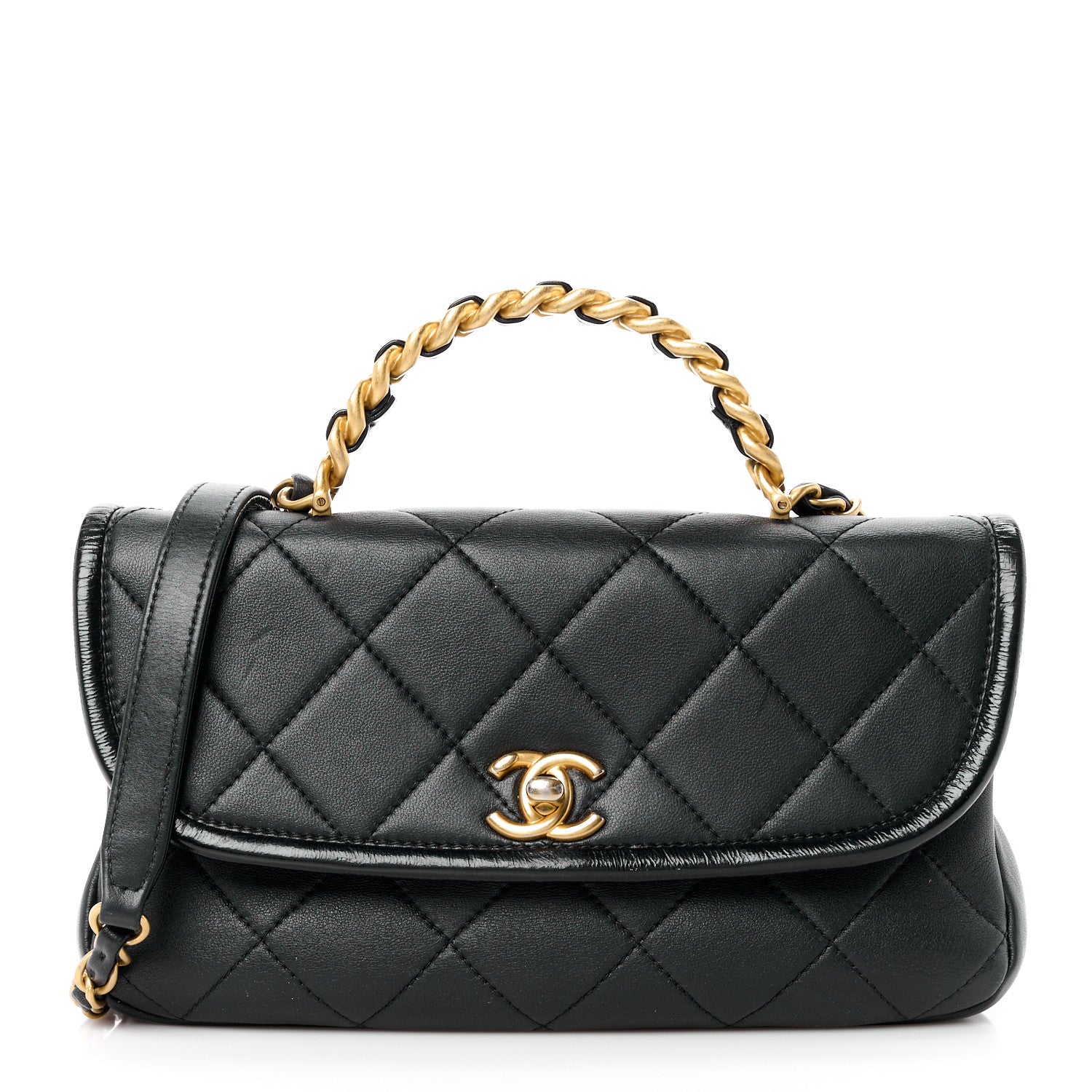 Chanel Lambskin Quilted Small La Parisienne Top Handle Flap Black 1 of 11