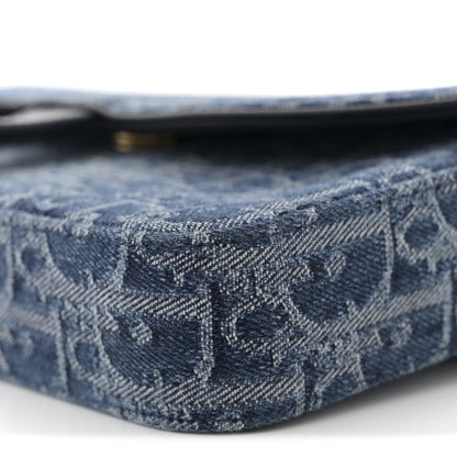 Christian Dior Oblique Denim Small Saddle Pouch With Chain Blue 10 of 11