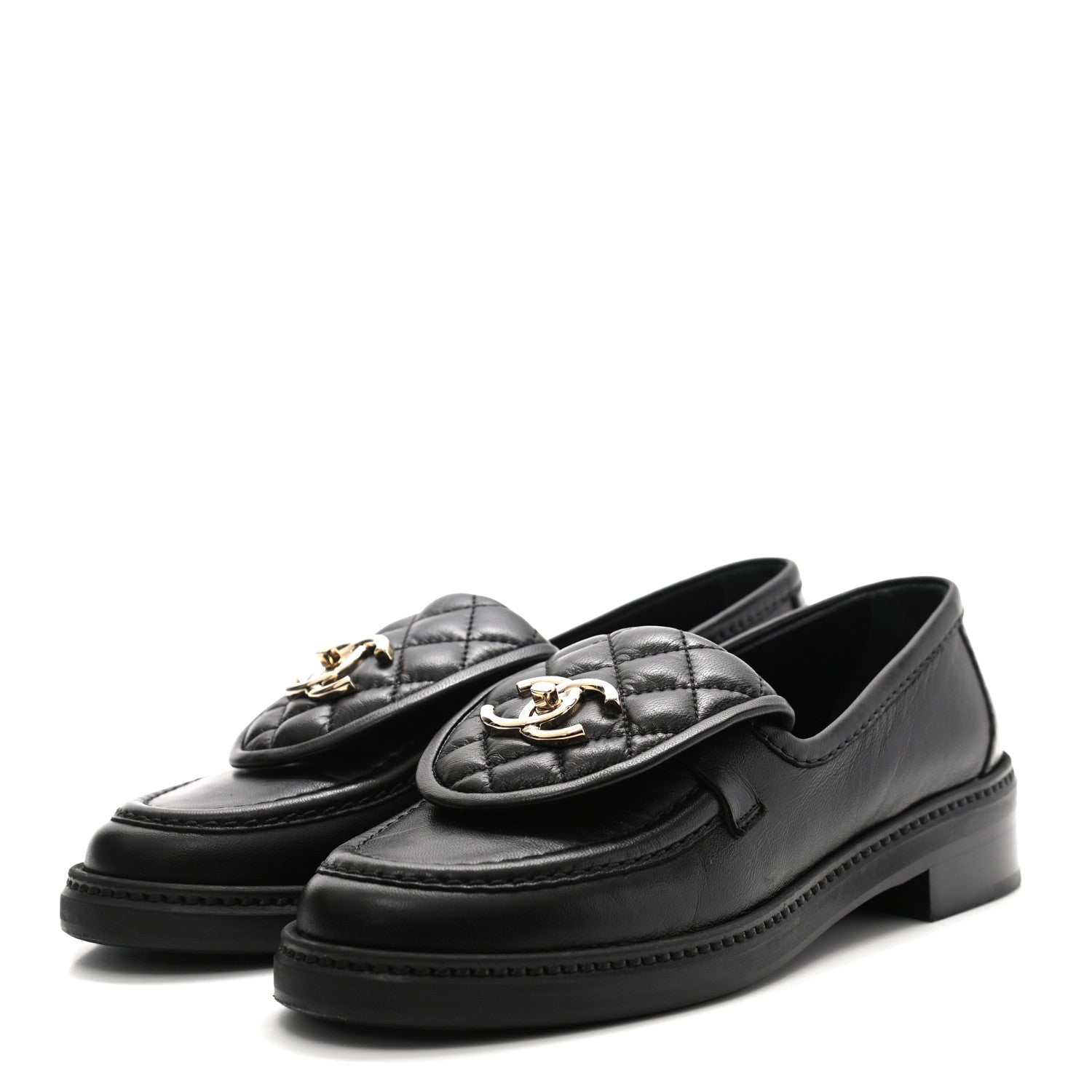 Chanel Lambskin Quilted CC Turnlock Loafers 36 Black 3 of 9