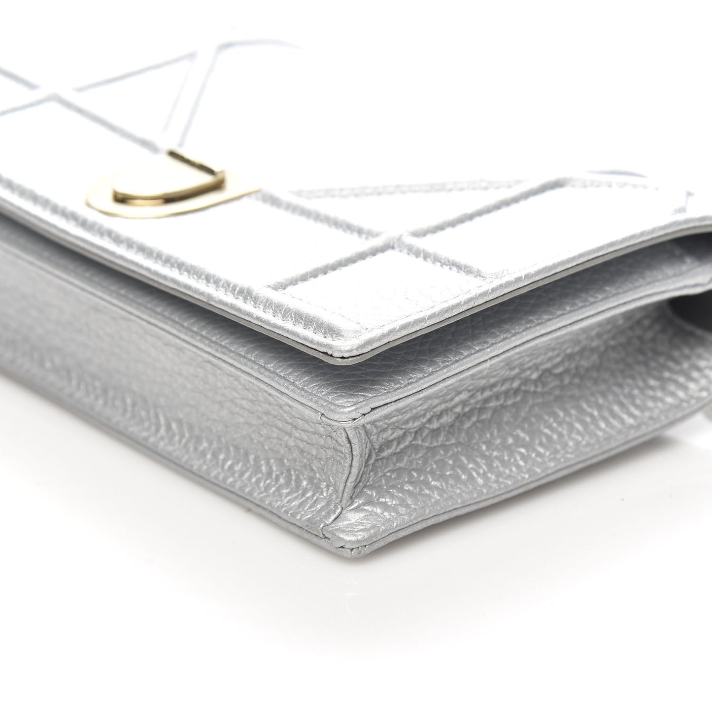 Metallic Grained Calfskin Diorama Wallet on Chain Pouch Silver