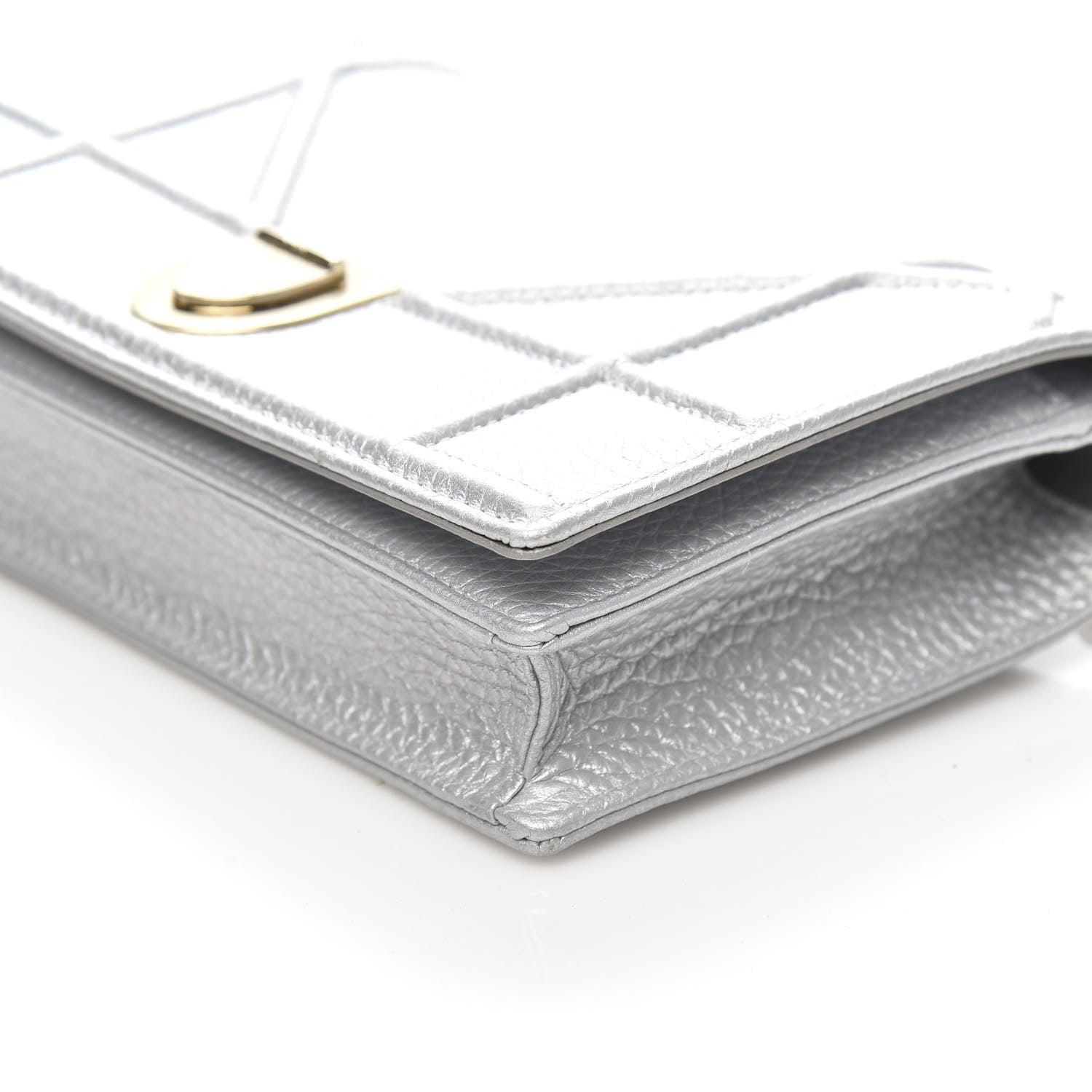 Christian Dior Metallic Grained Calfskin Diorama Wallet on Chain Pouch Silver 8 of 9