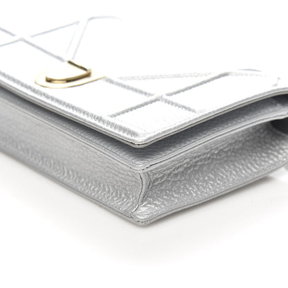 Christian Dior Metallic Grained Calfskin Diorama Wallet on Chain Pouch Silver 8 of 9