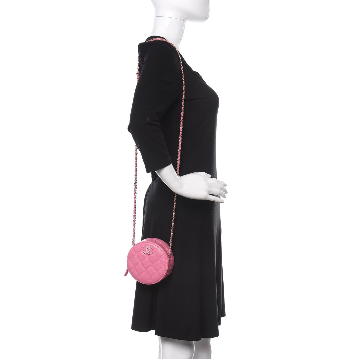 Caviar Quilted Gripoix CC Round Clutch With Chain Pink