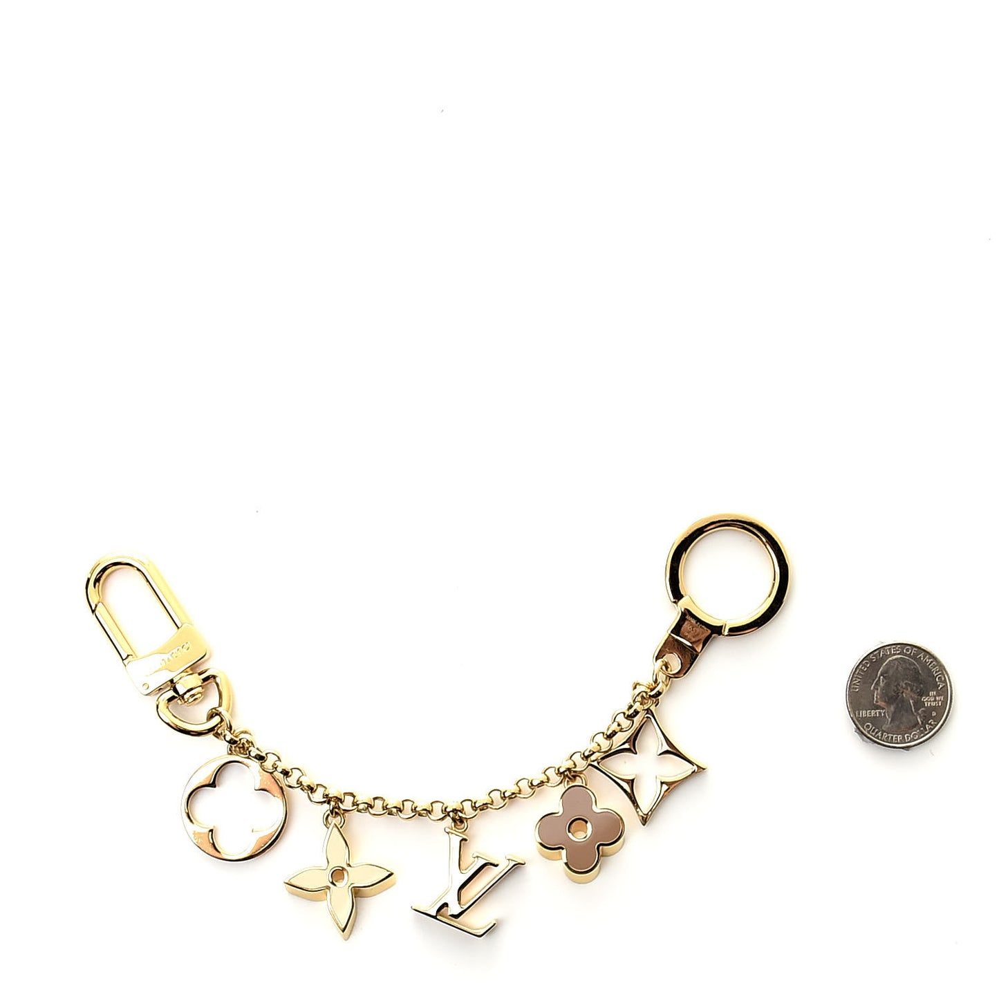Brass Enamel Fleur De Monogram Bag Charm Chain Gold