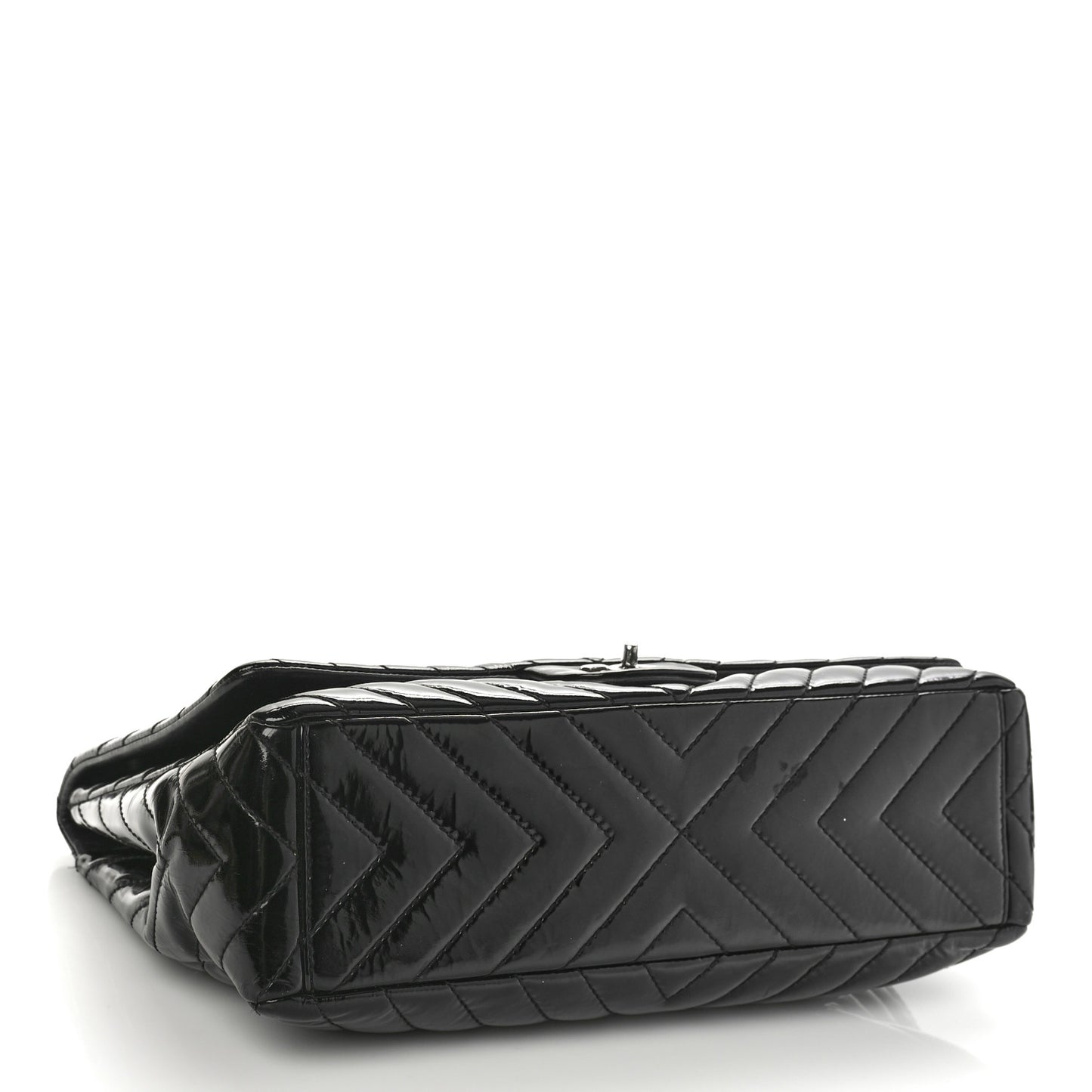 Patent Chevron Quilted Maxi Single Flap Black