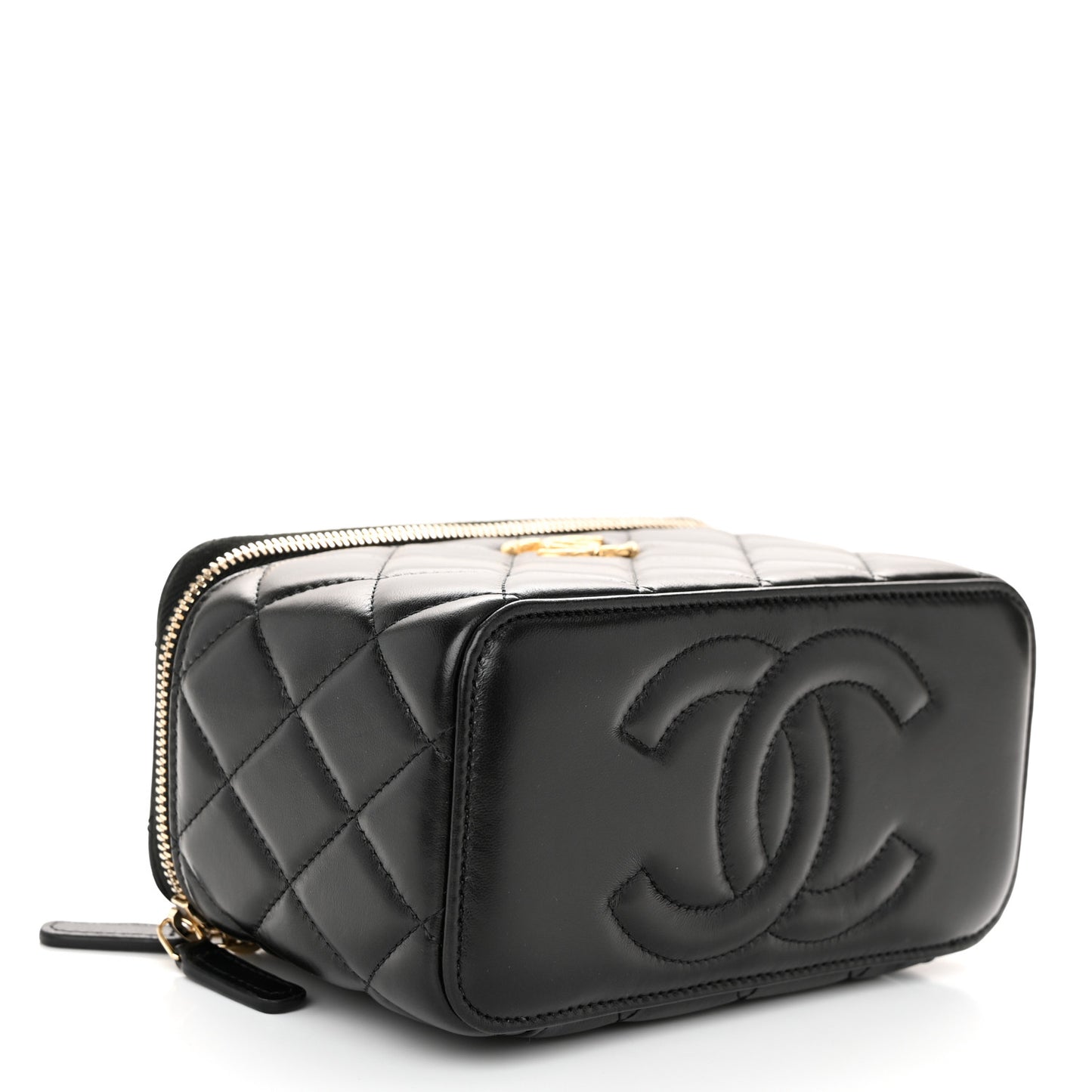 Lambskin Quilted Small Pillow Crush Vanity Case With Chain Black