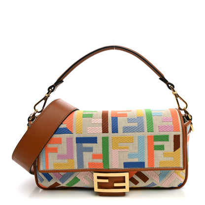 Fendi Kuban Canvas Vitello King FF Embroidered Baguette Grezzo Multicolor 1 of 10