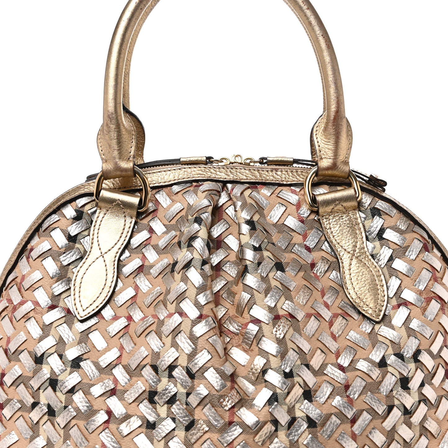Metallic Woven Haymarket Check Thornley Satchel Gold
