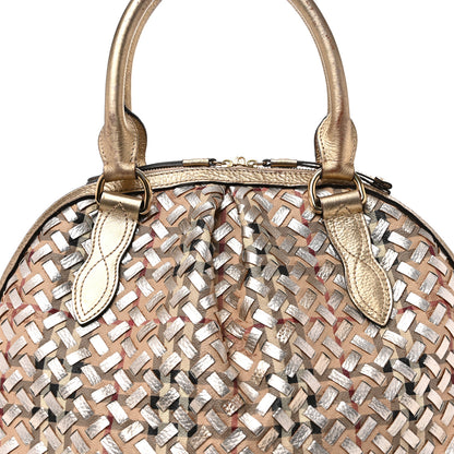 Burberry Metallic Woven Haymarket Check Thornley Satchel Gold 8 of 13