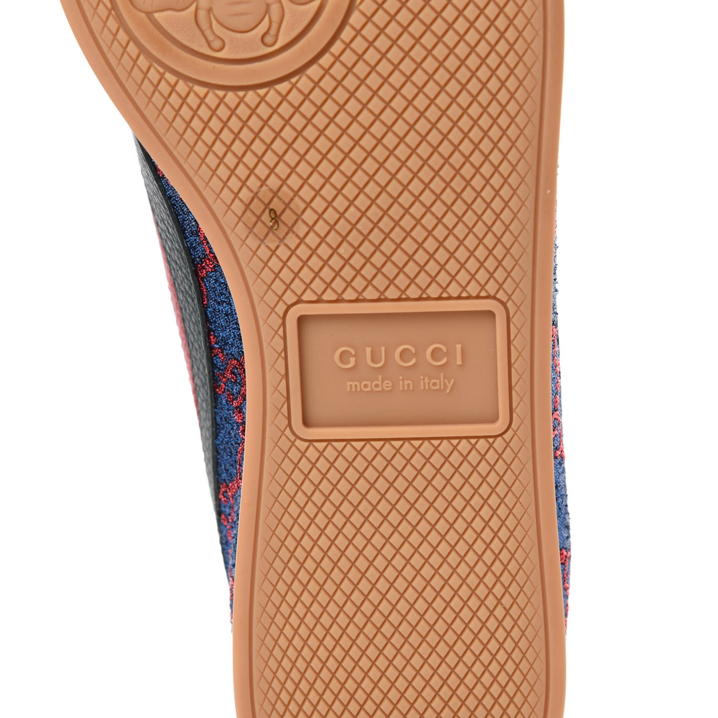 Lurex Calfskin Web GG Monogram Mens Falacer Sneakers 8 Iridescent Blue Iridescent Red Silver